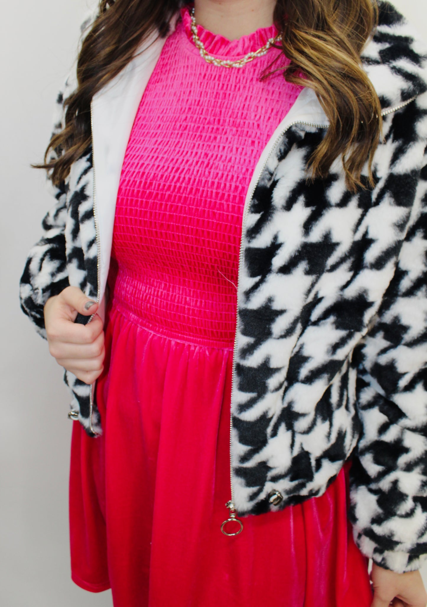 Fleece Houndstooth Puff Jacket