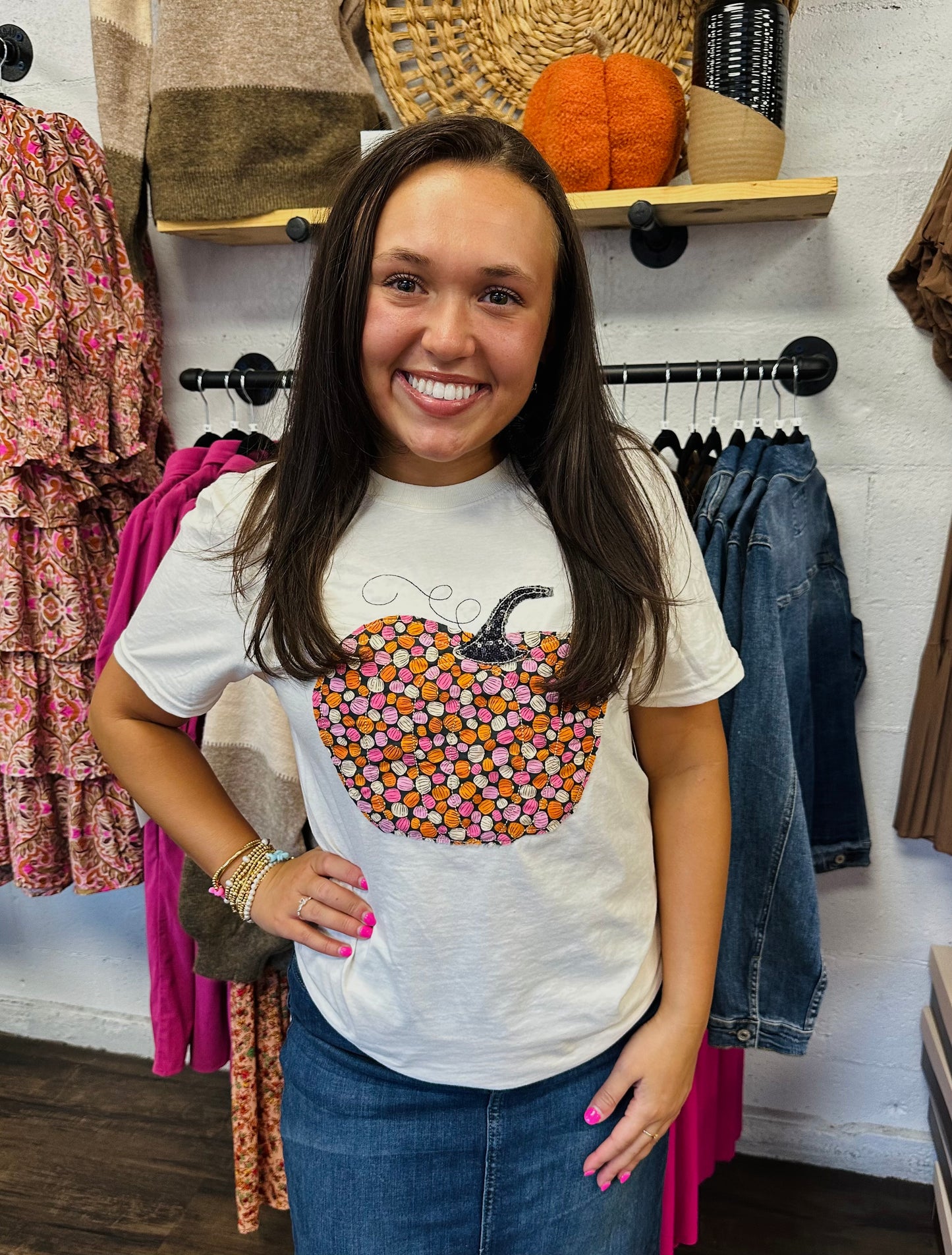 Hello Pumpkin Ivory Embroidered Tee