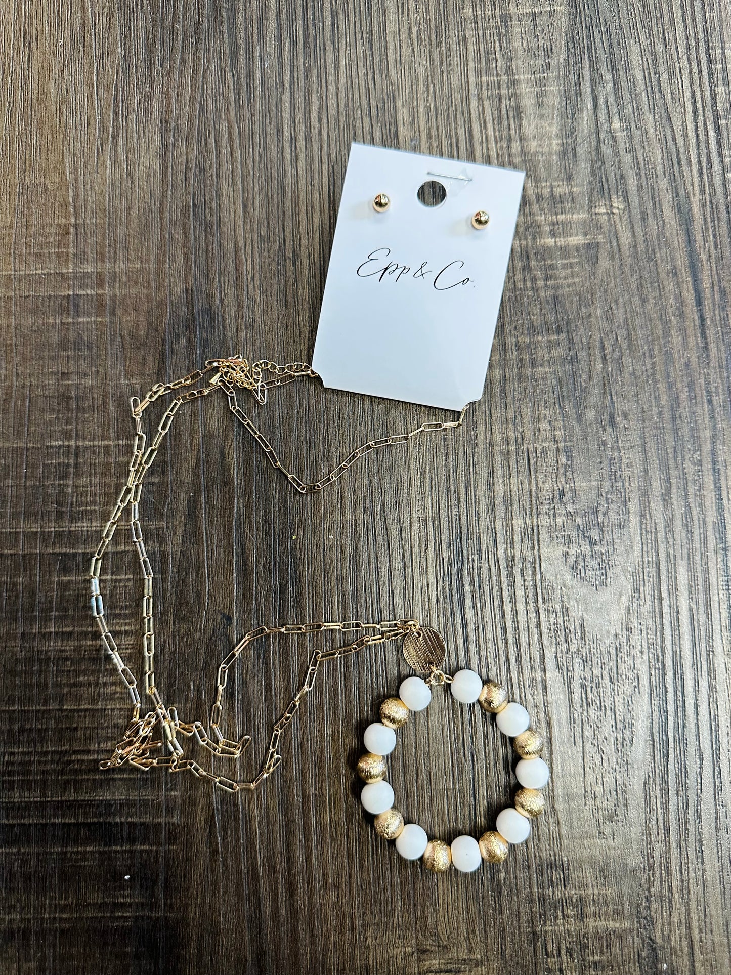 White Clay and Gold Necklace