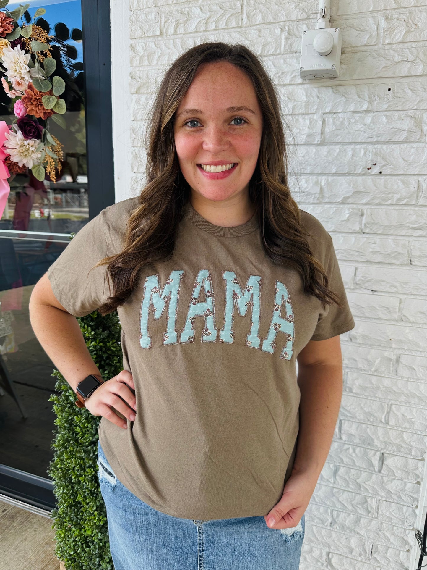 Mama Vintage Floral Embroidered Tee