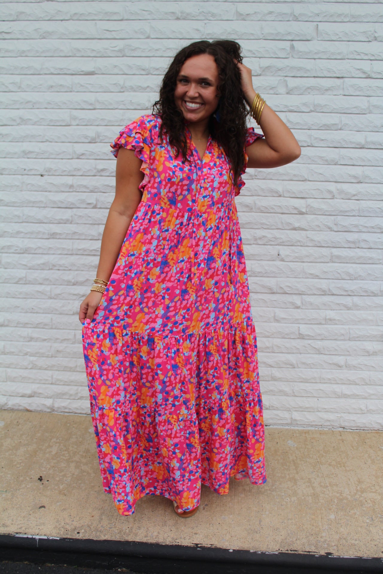 The Addyson Fuchsia Abstract Midi Dress