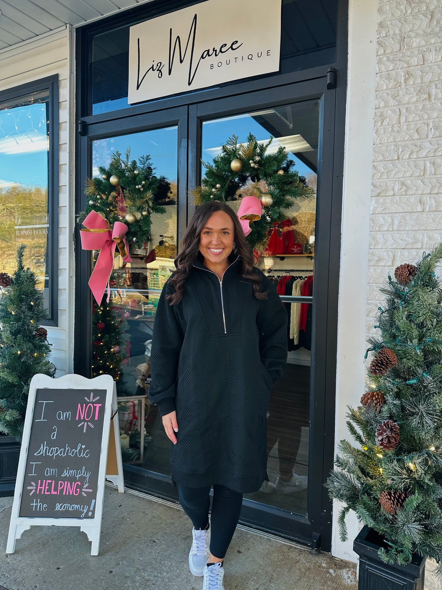 Black Long Sleeve Half Zip Dress