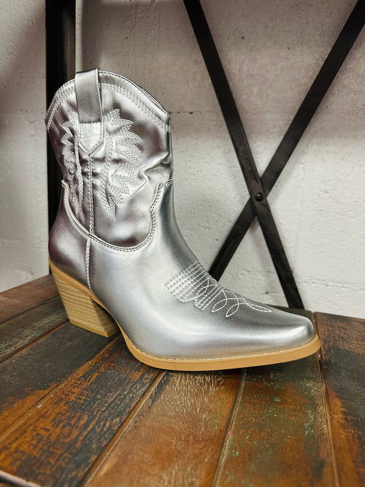 The Lynn Silver Western Bootie