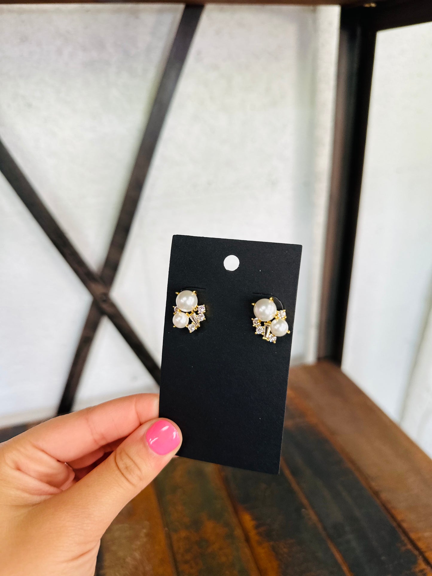 Pearl & Rhinestone Double Pearl Stud Earring