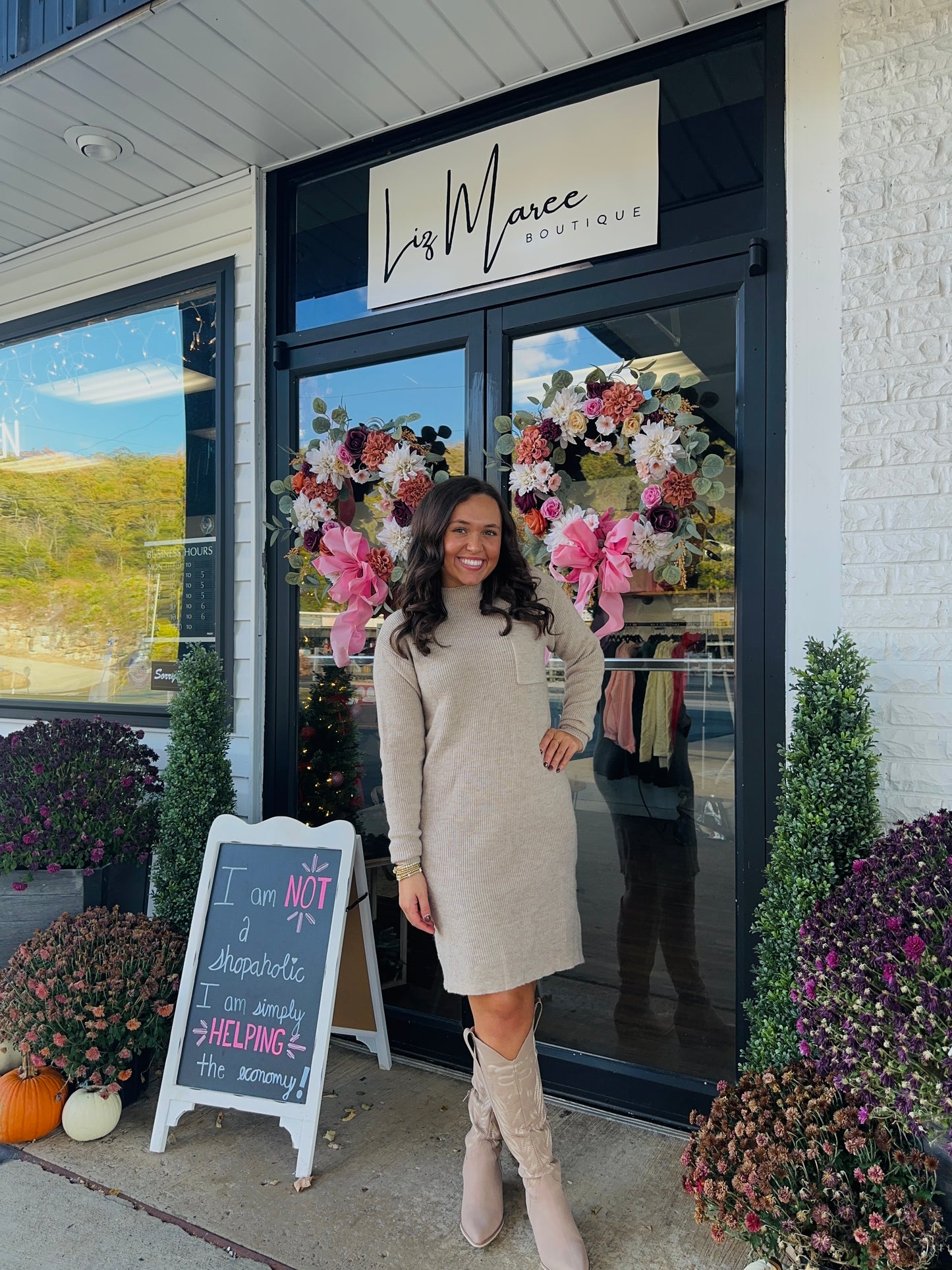 Oatmeal Long Sleeve Ribbed Sweater Dress