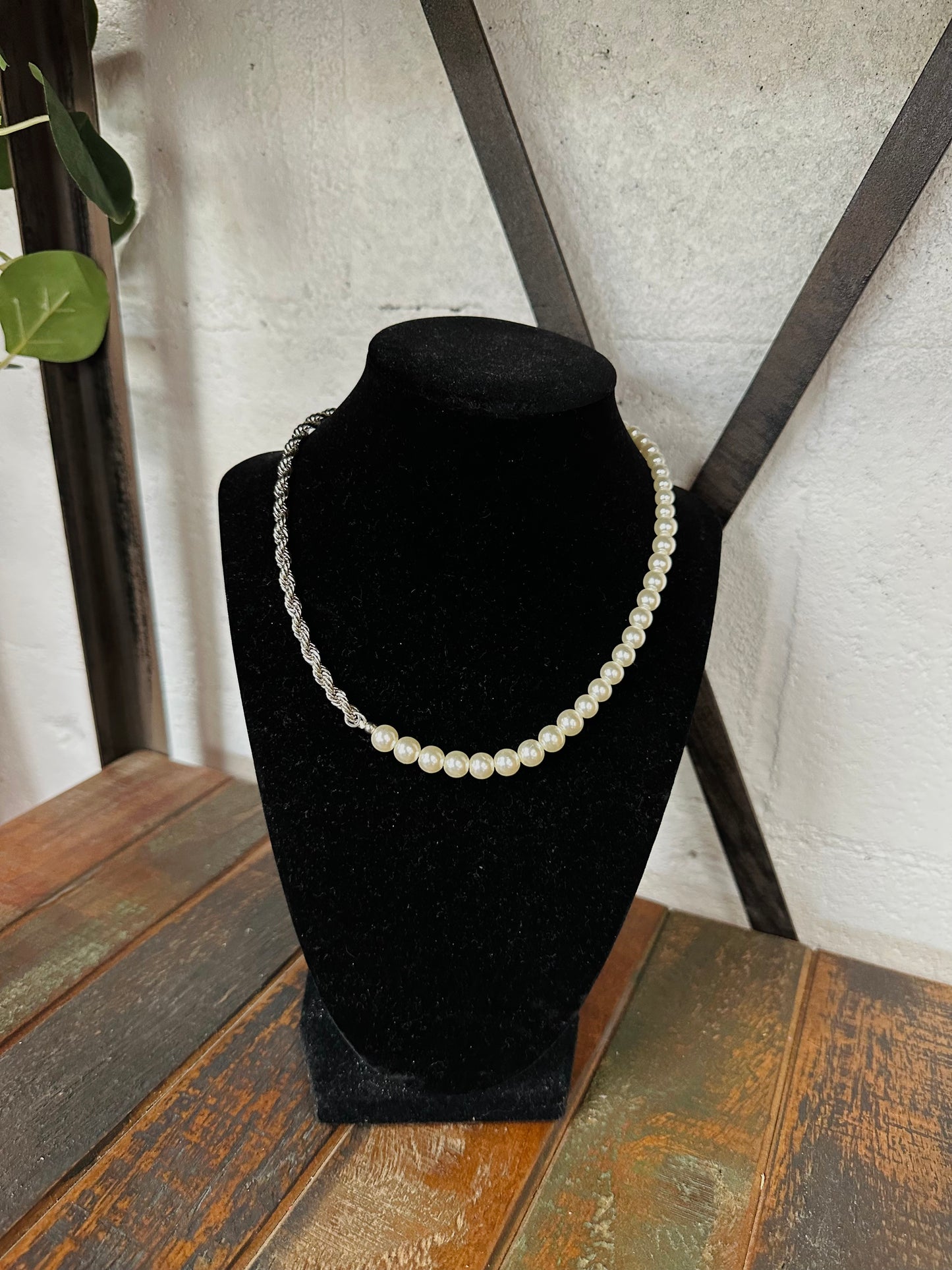 Silver Pearl & Rope Chain Necklaces