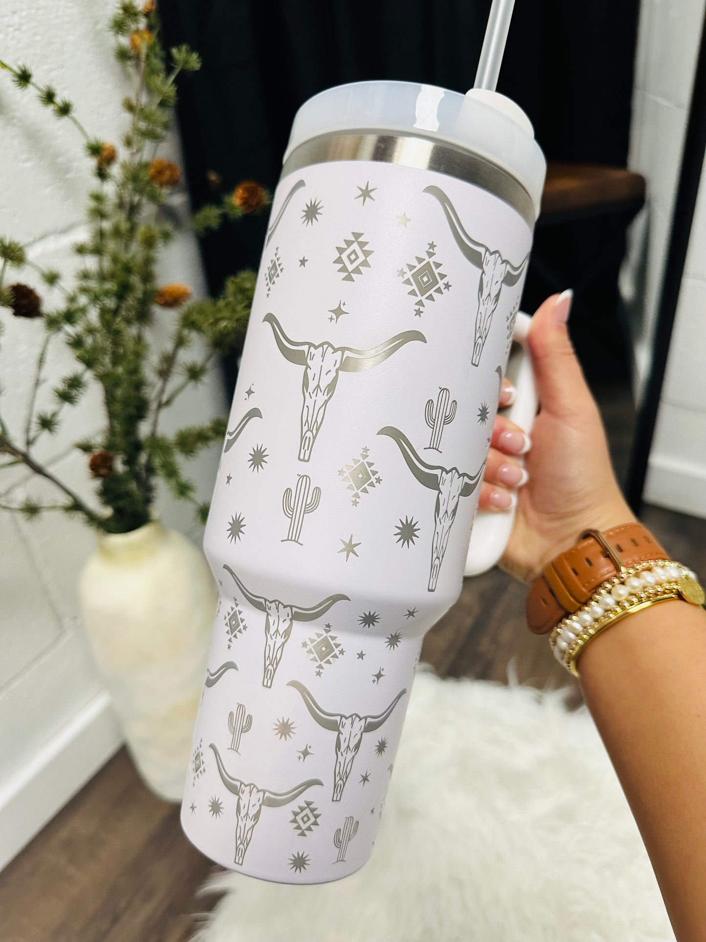 White Western Print 40oz Tumbler