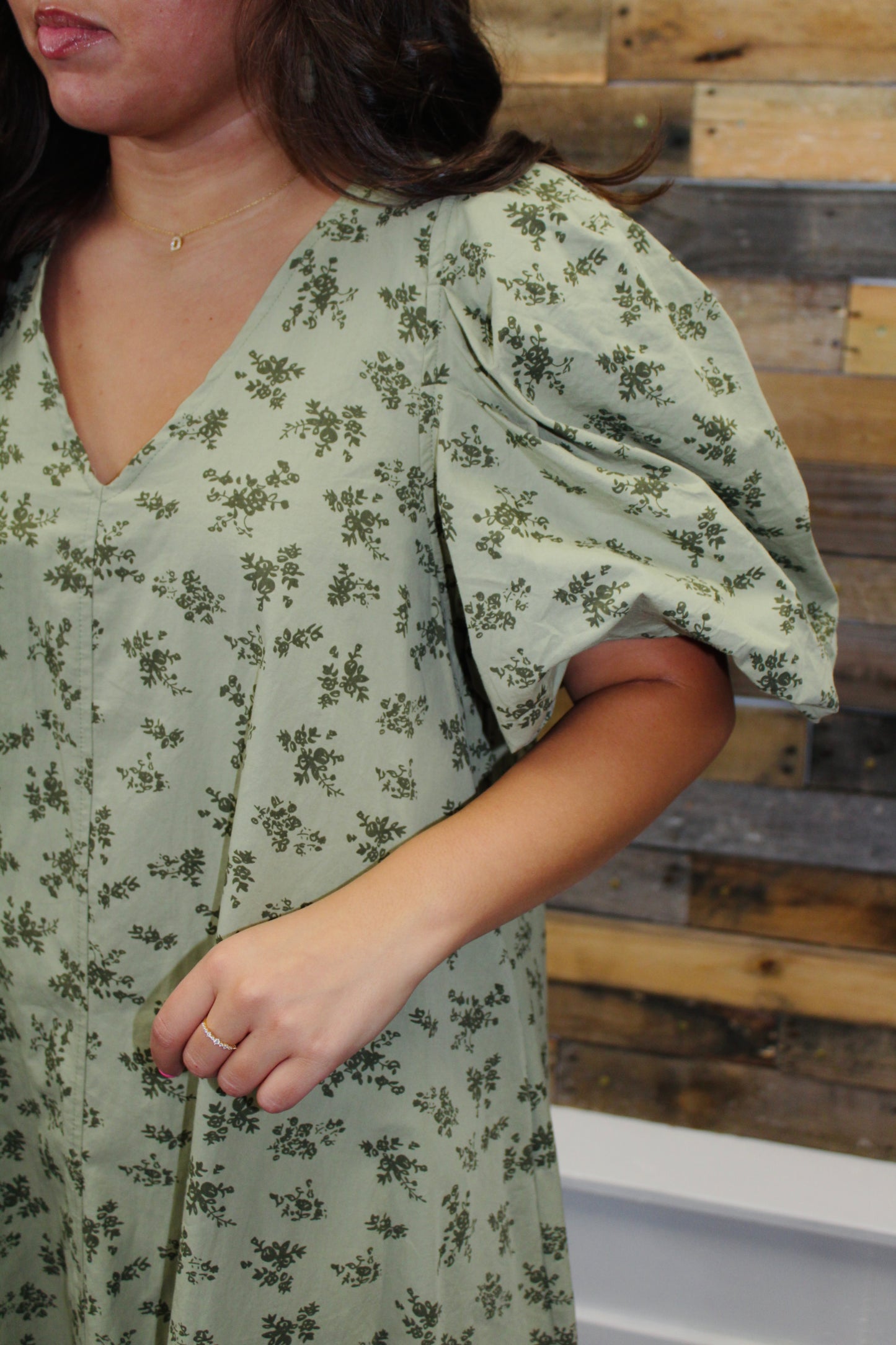 Olive Vintage Floral Print Dress