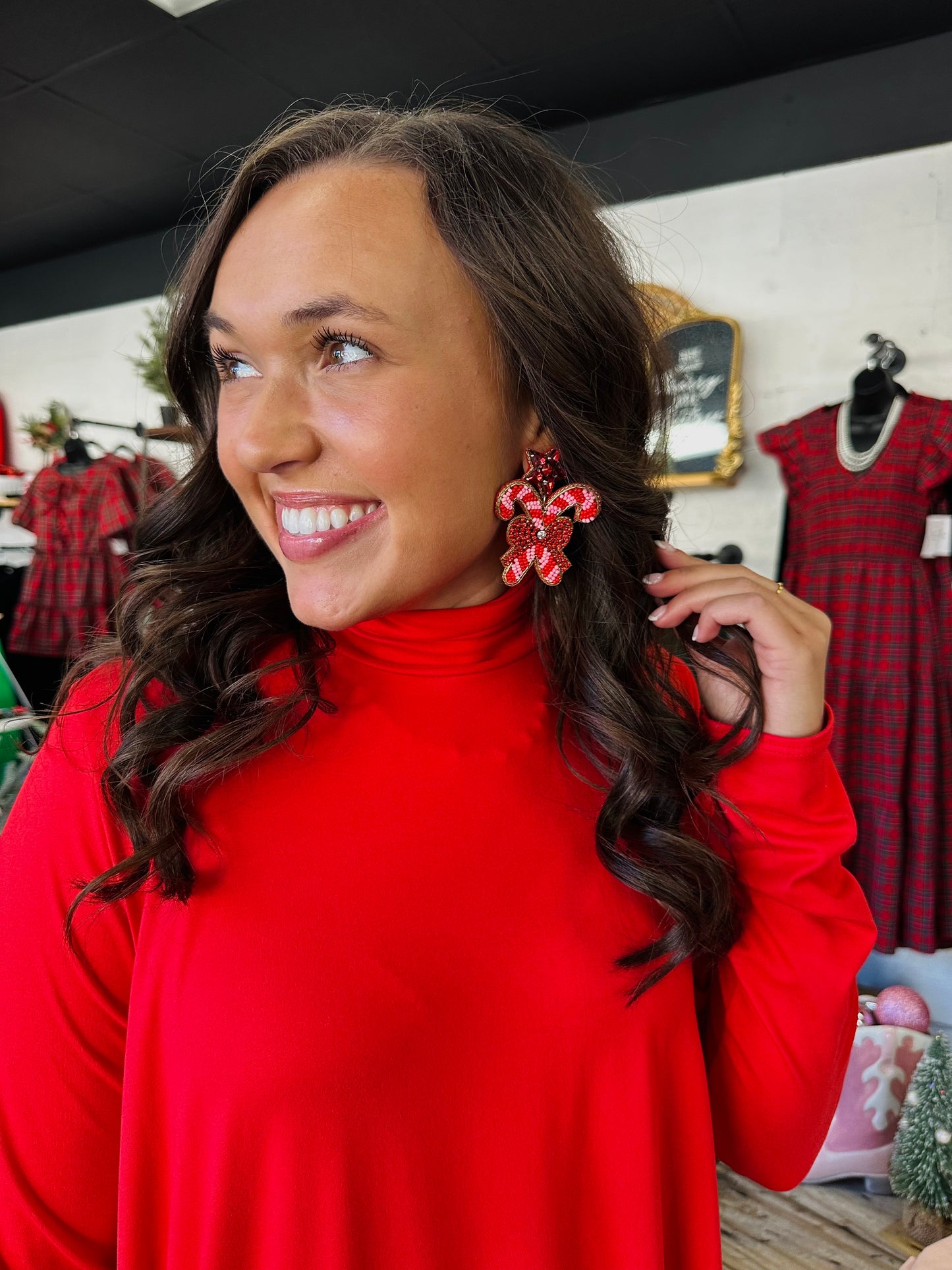 Red Long Sleeve Turtle Neck Swing Dress