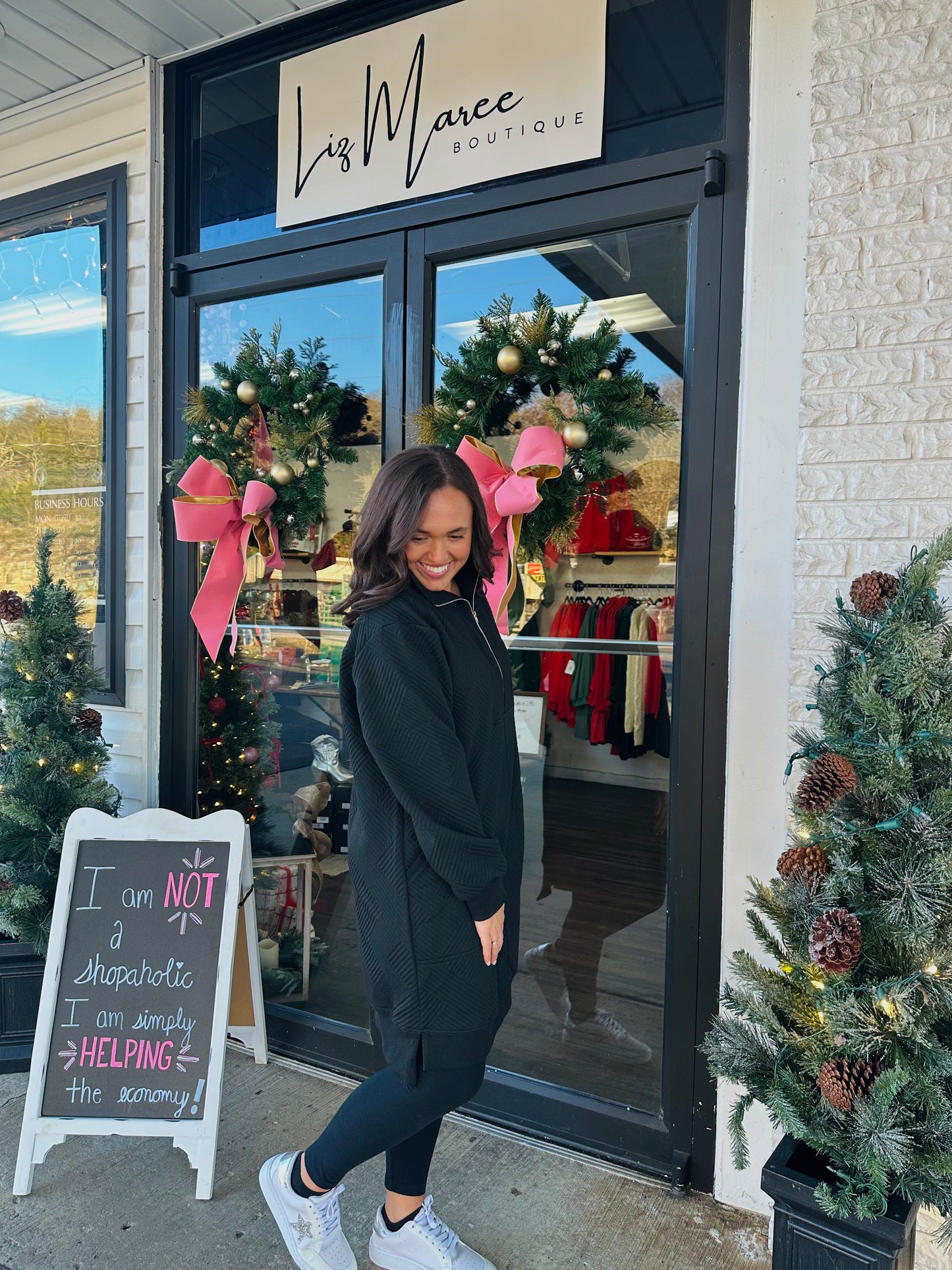 Black Long Sleeve Half Zip Dress