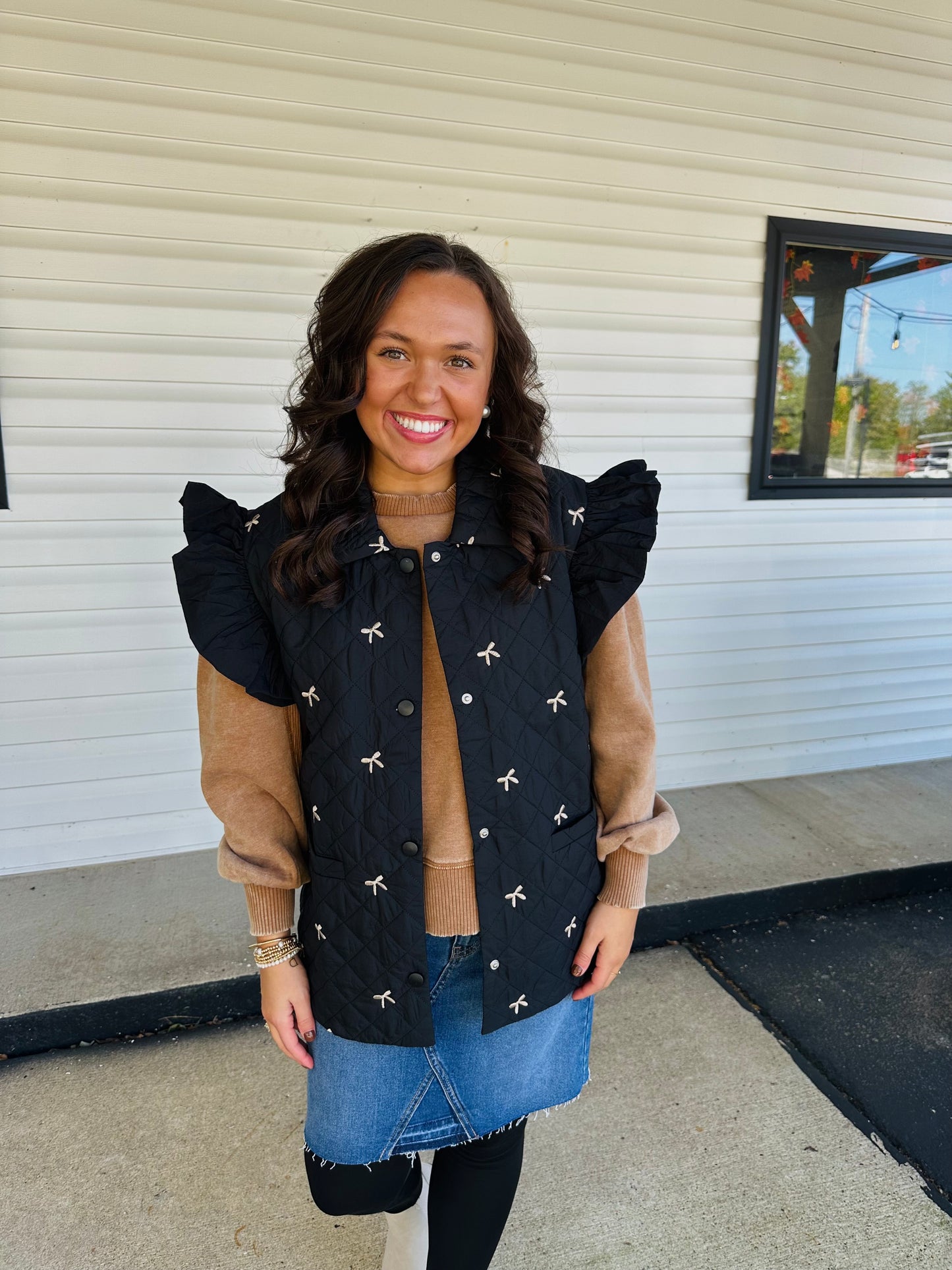 Black Bow Embriodered Quilted Vest