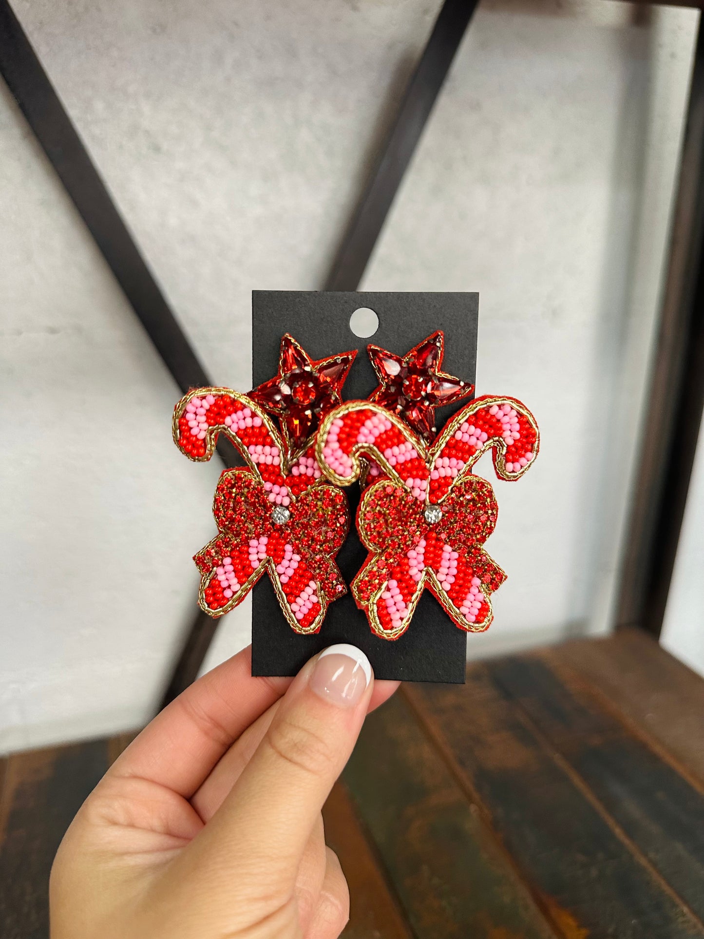 Pink Candy Cane Beaded Earrings