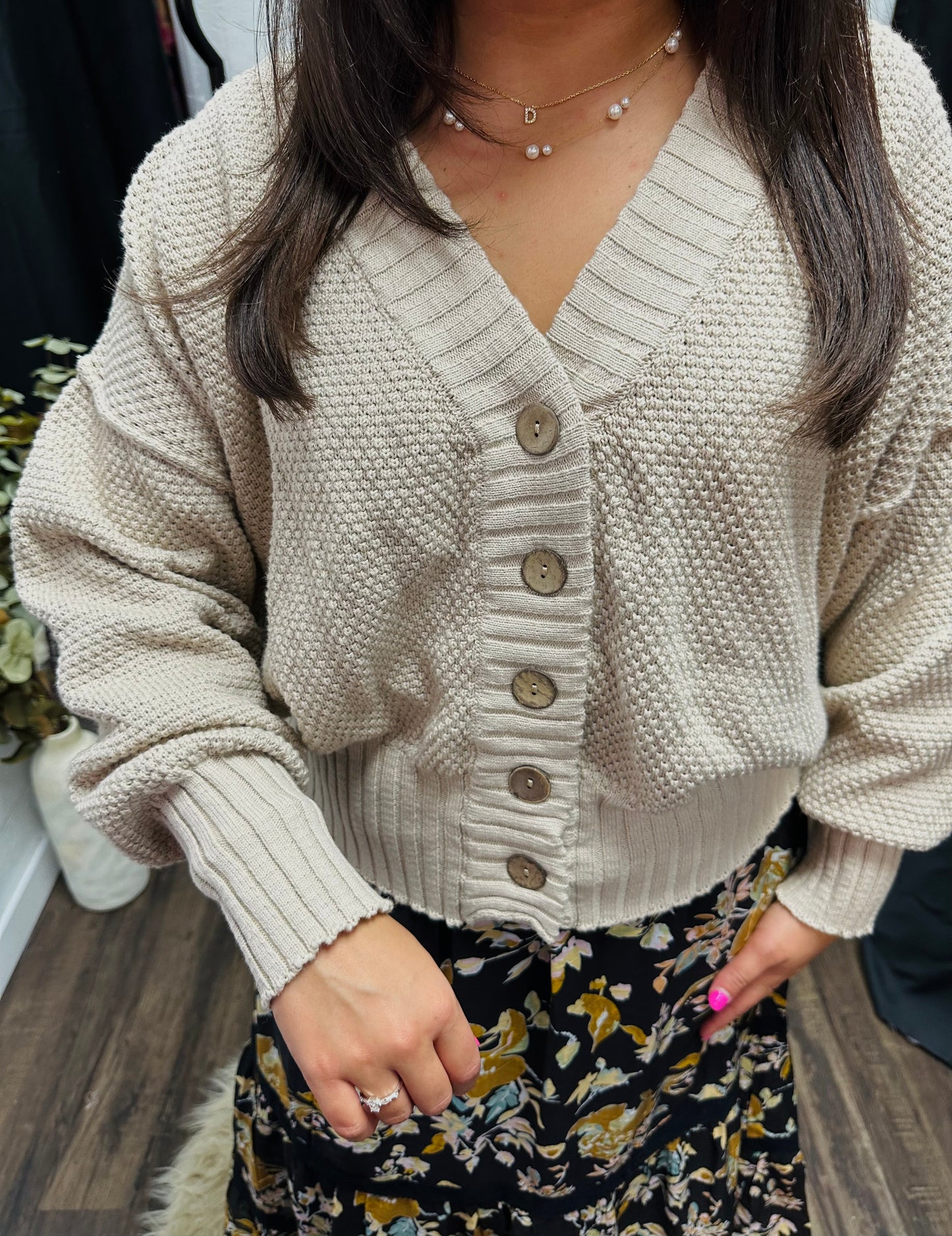 Tan Waffle Knit Cardigan