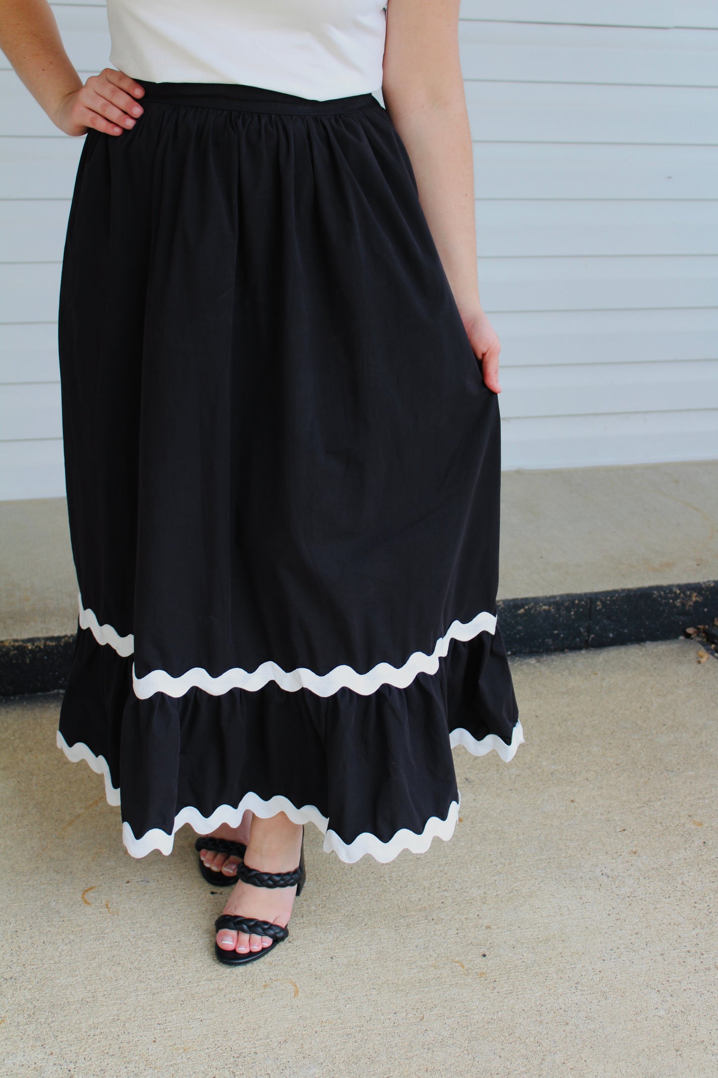 All Dressed Up Black Ric Rac High Waist Skirt