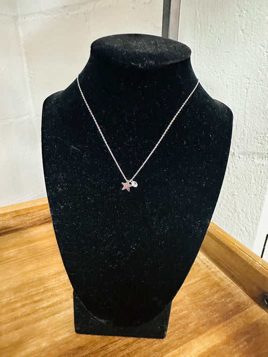 Silver Cubic Zirconia Star Dangle Pendant Necklace