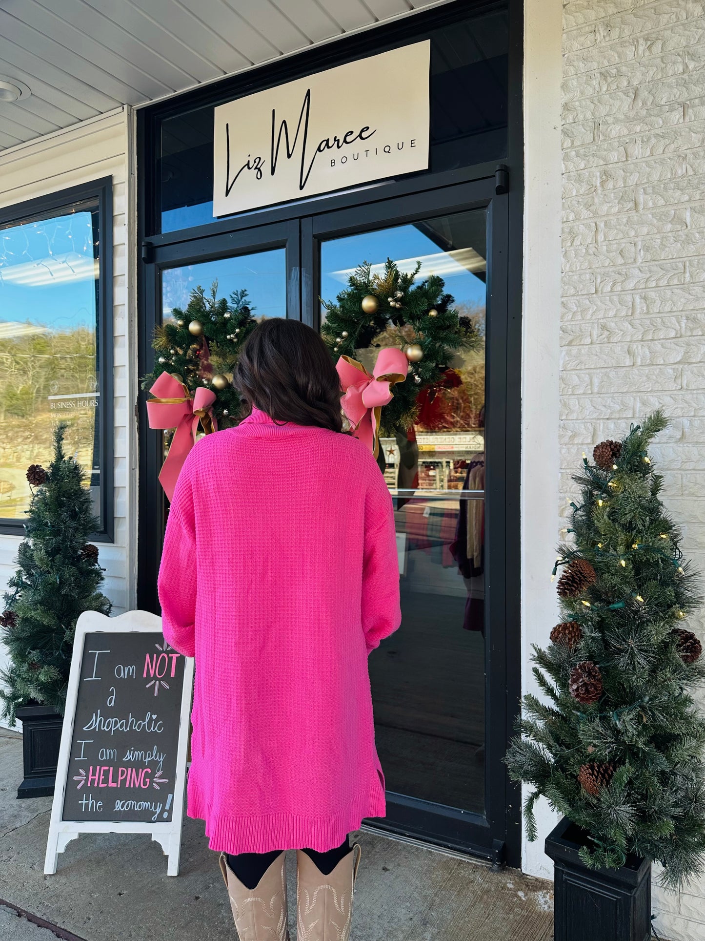 The Bella Pink Waffle Knit Sweater Dress