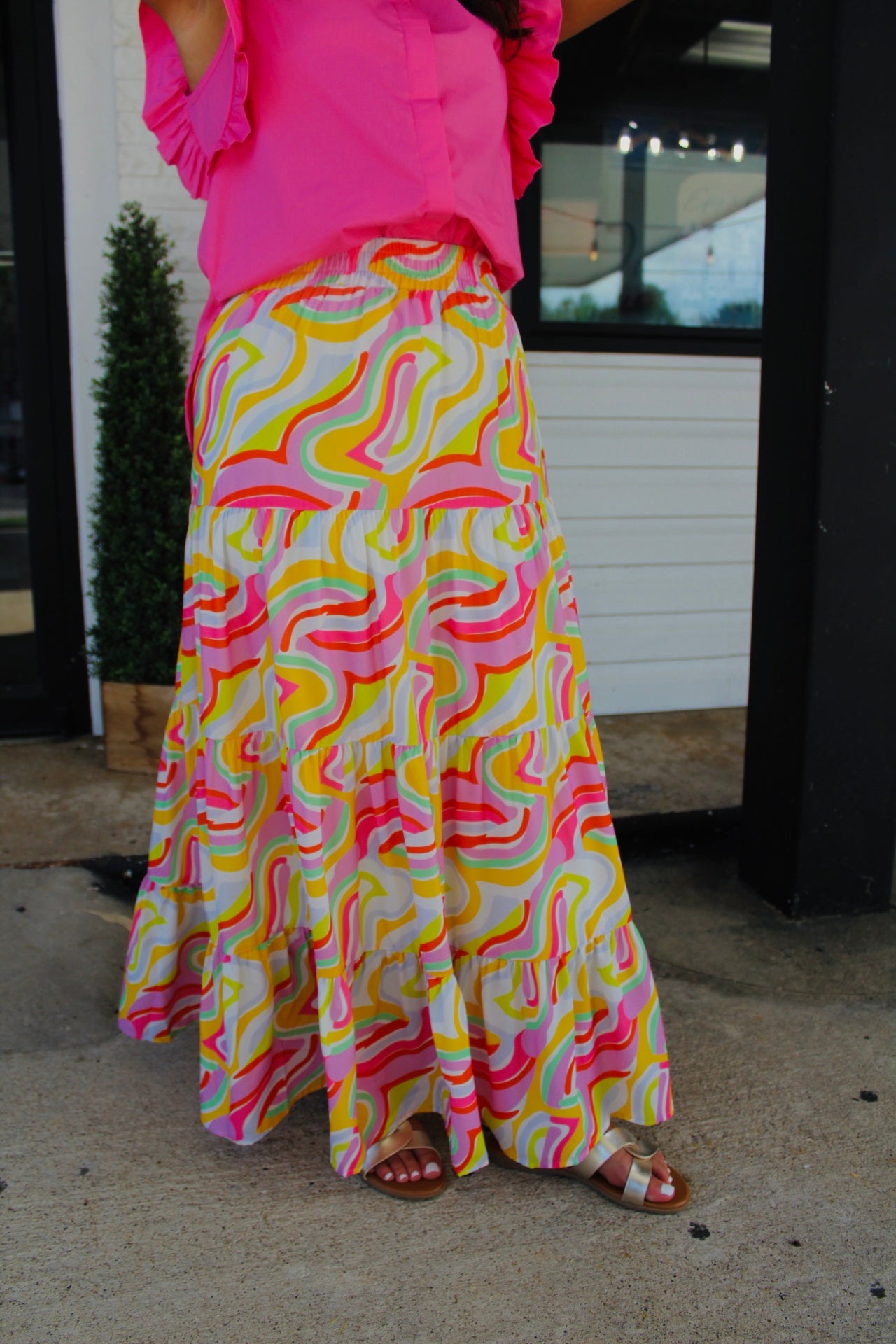 The Keely Pink Abstract Print Maxi Skirt