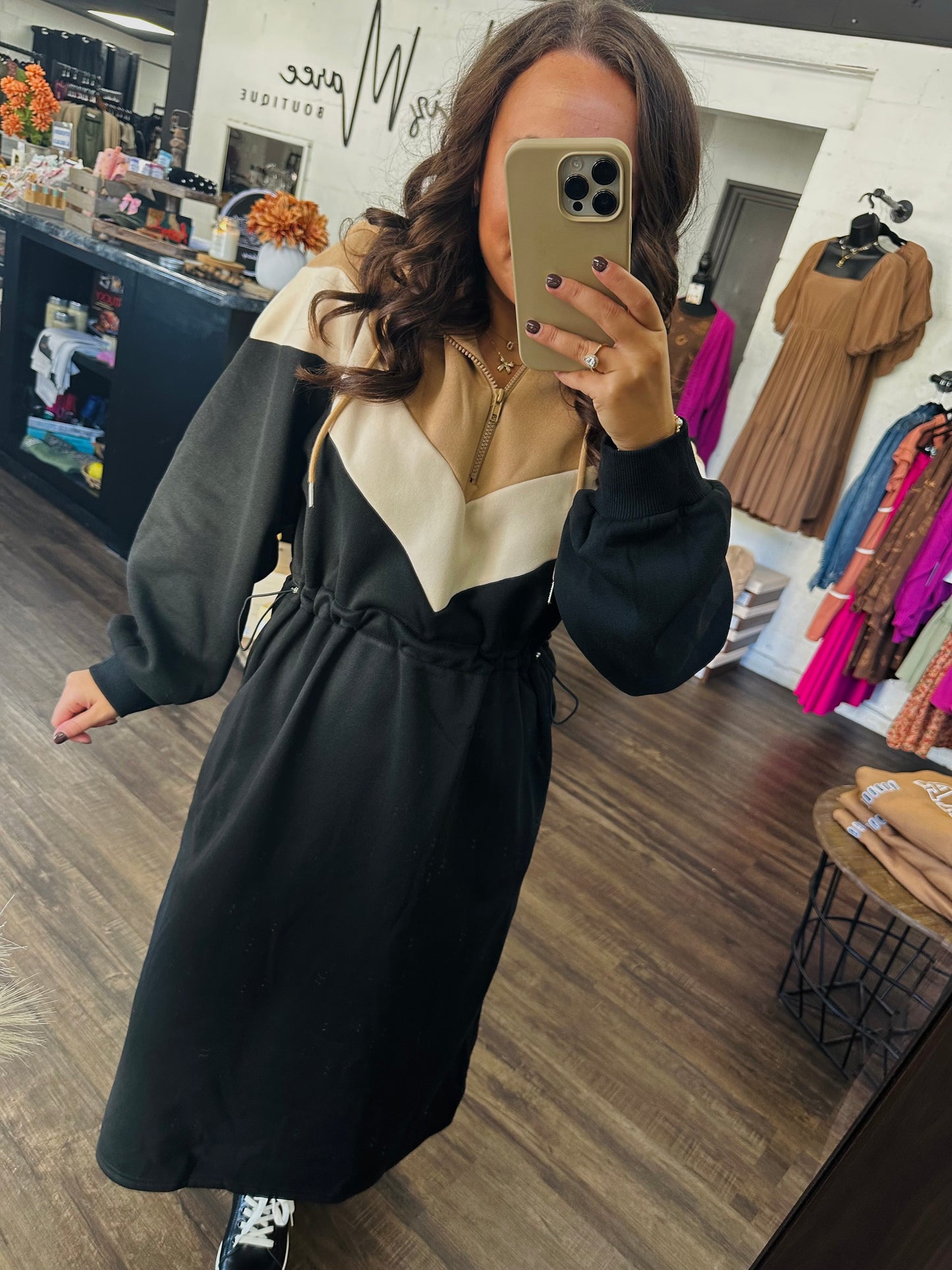 The Luna Color Block Sweatshirt Midi Dress