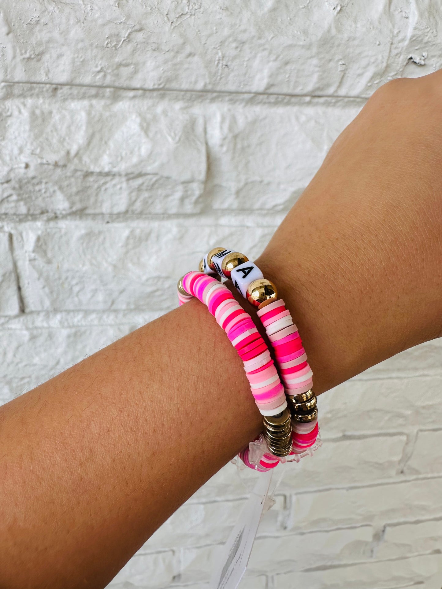 Pink 'Mama' Stretch Bracelet Set