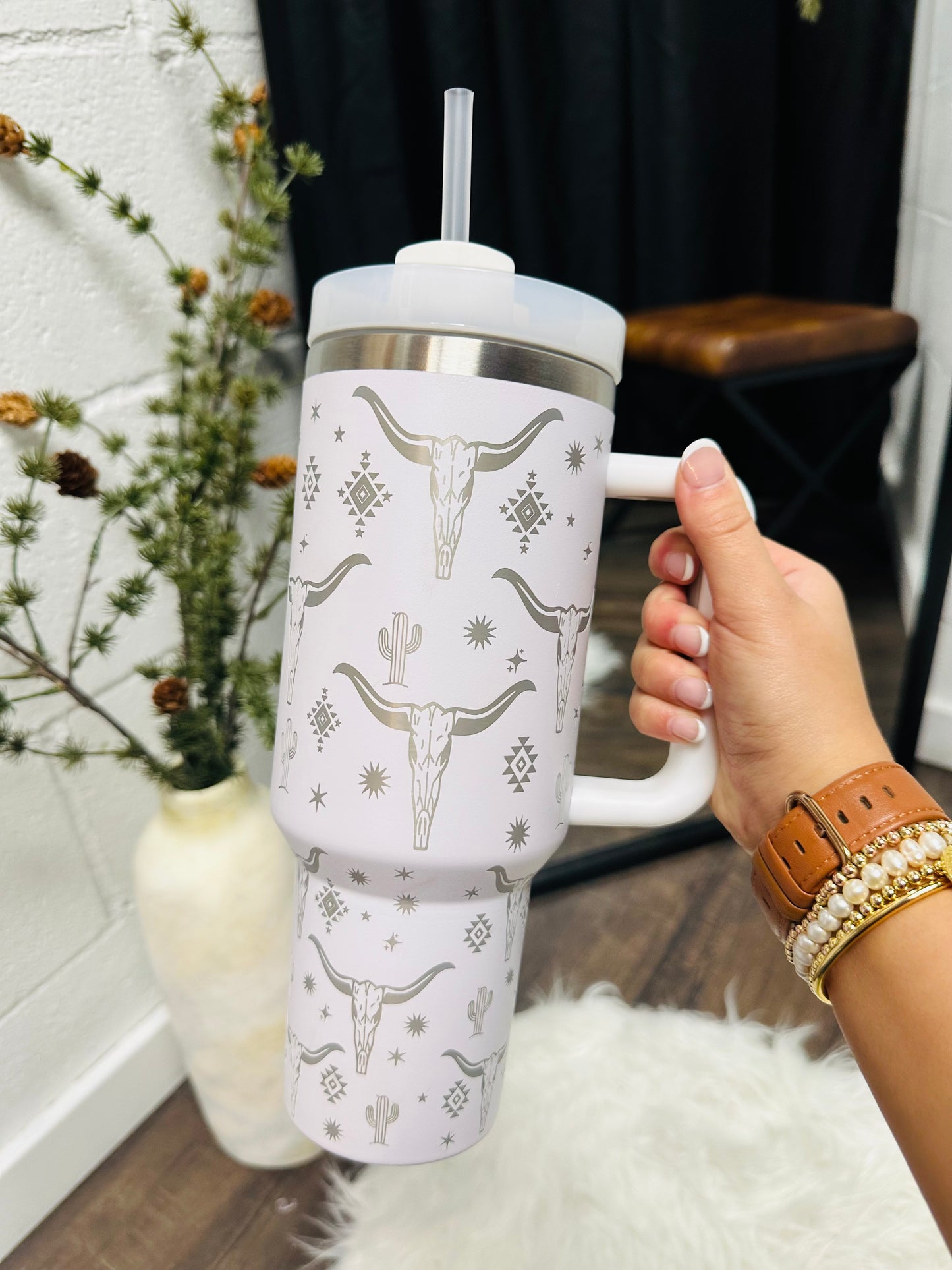 White Western Print 40oz Tumbler