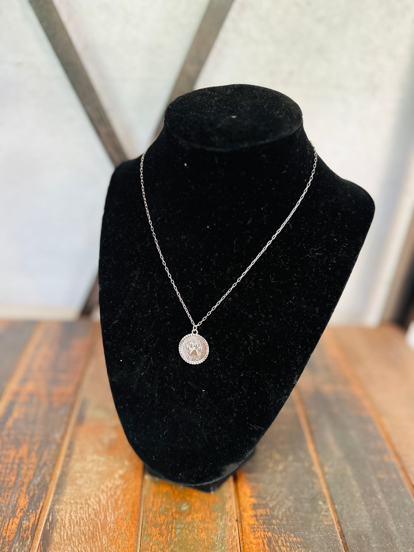 Silver Paw Print Medallion Necklace