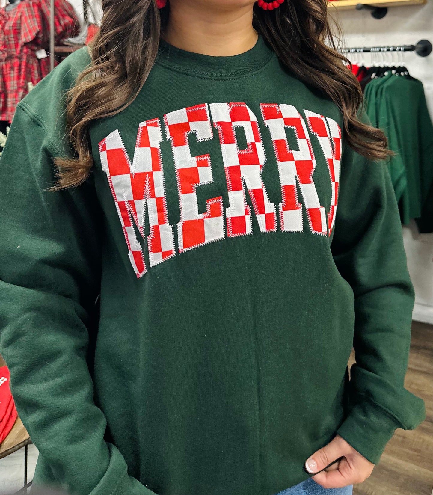 Merry Everything Checkerboard Embroidered Pullover