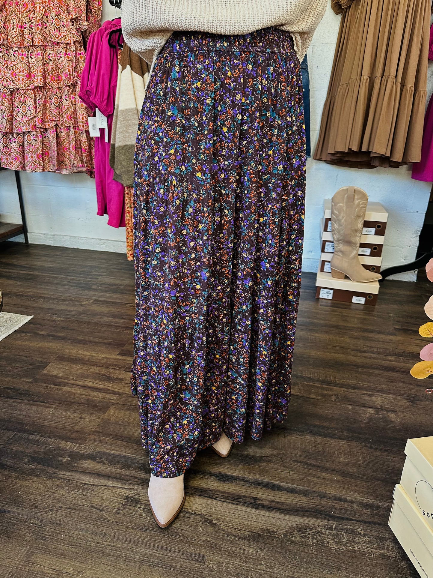 The Hartley Dark Brown Floral Maxi Skirt