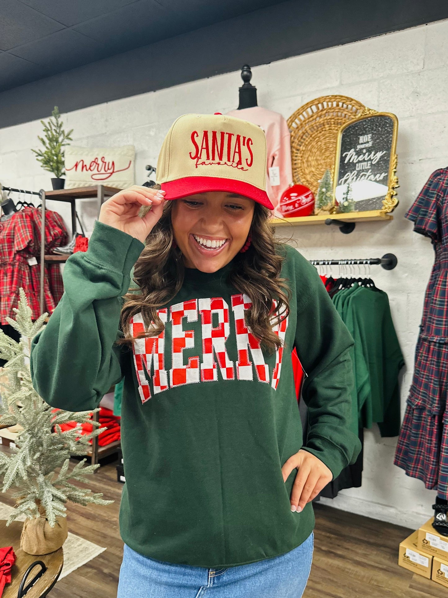 Merry Everything Checkerboard Embroidered Pullover