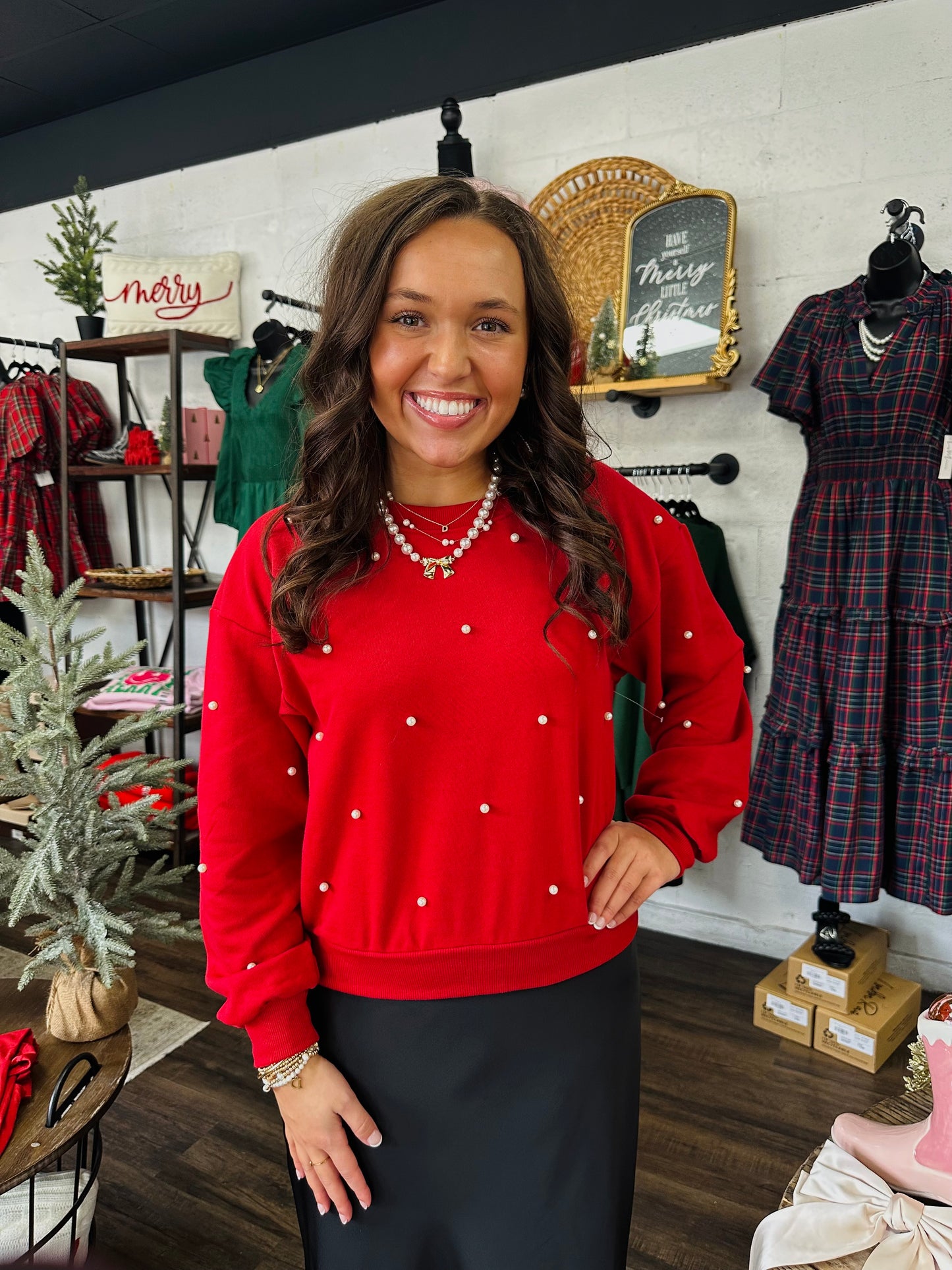 The Holly Red Pearl Stud Pullover