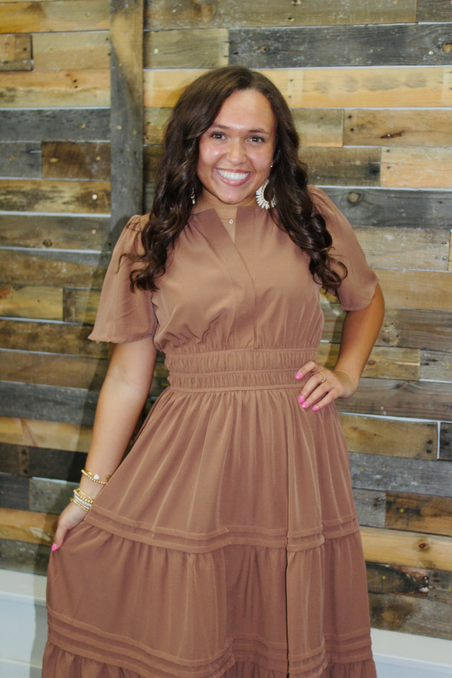 Mocha Tiered Midi Dress