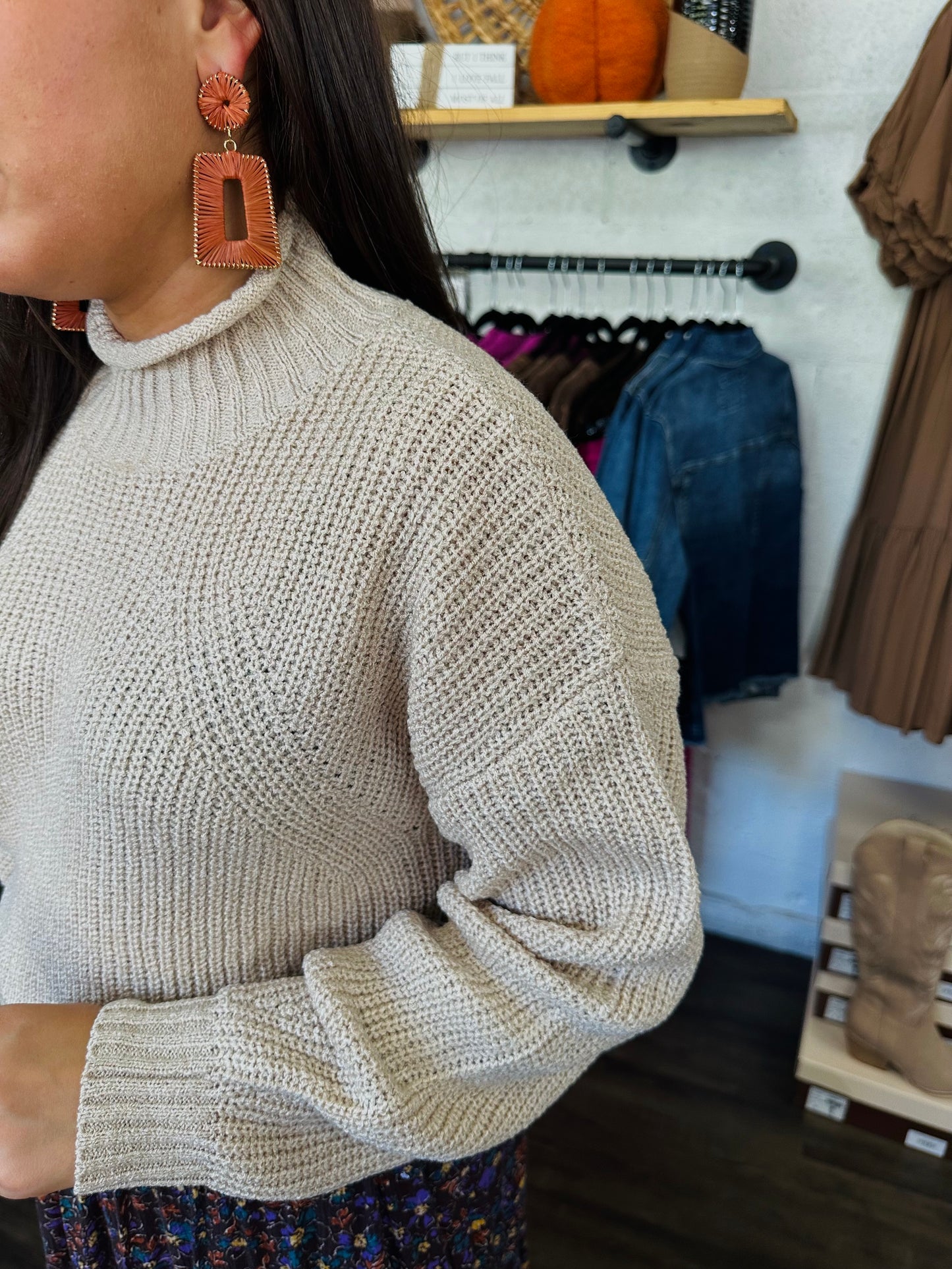 Beige Knit Mockneck Sweater