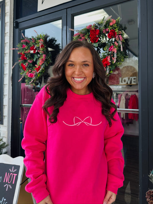 Pink Bow Embroidered Crewneck