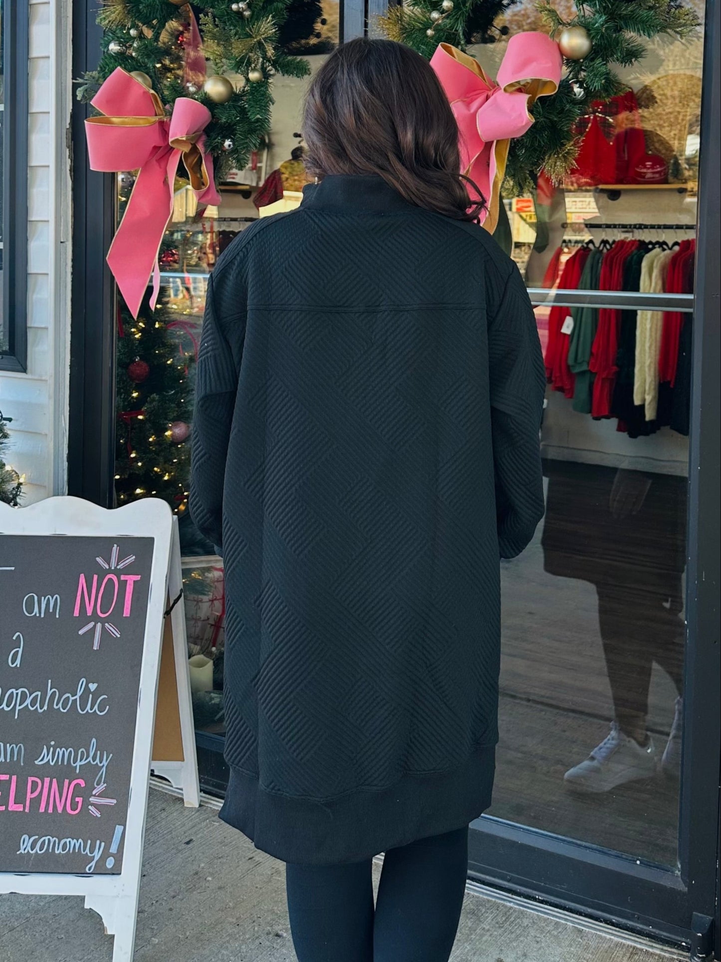 Black Long Sleeve Half Zip Dress