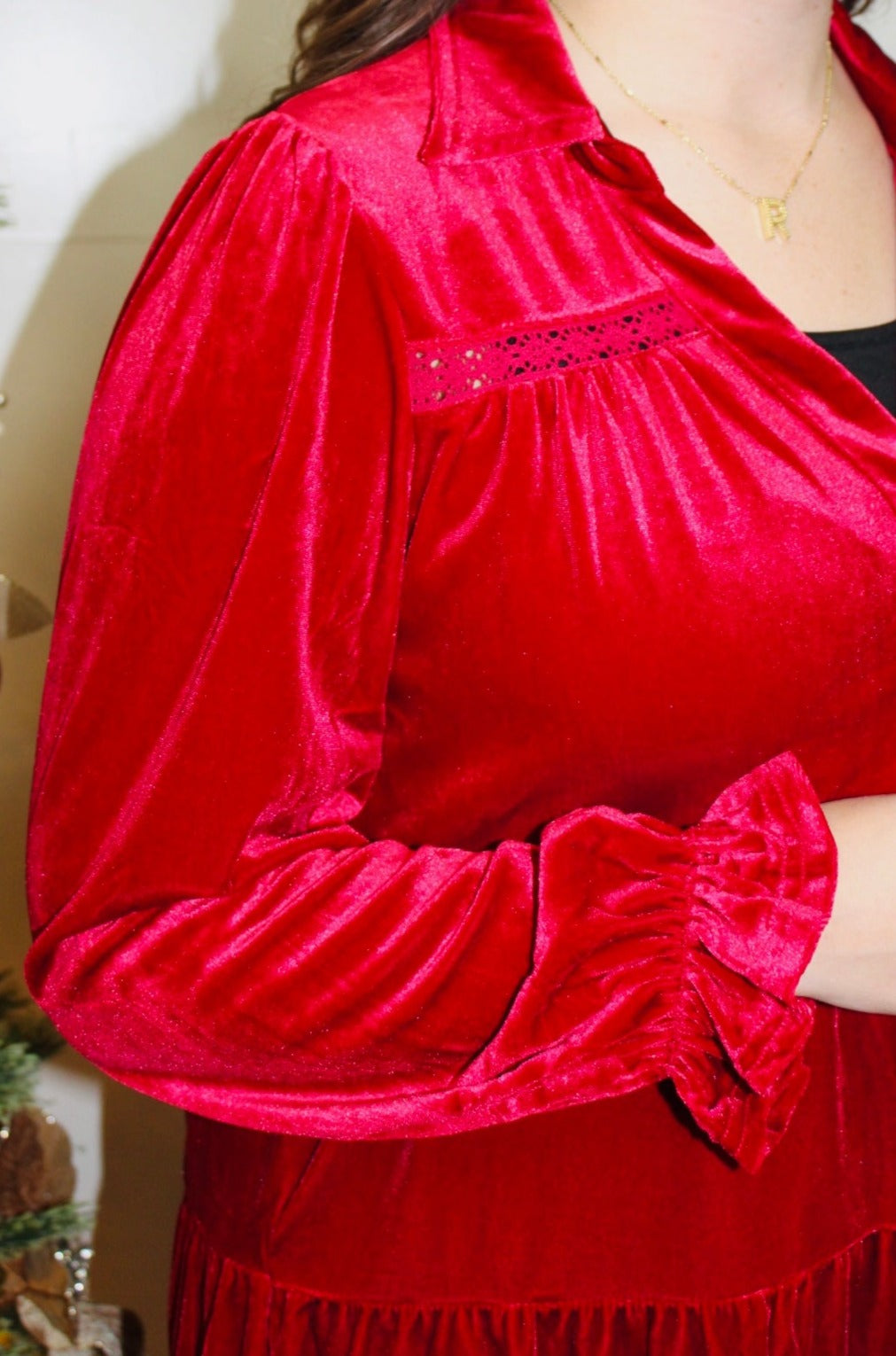 Red Velvet Tiered Dress