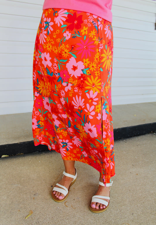 The June Floral Print Midi Skirt