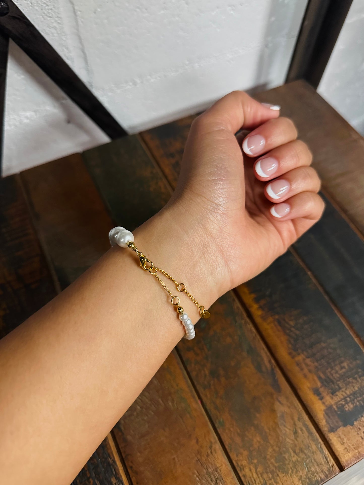 Gold Bow and Pearl Bracelet