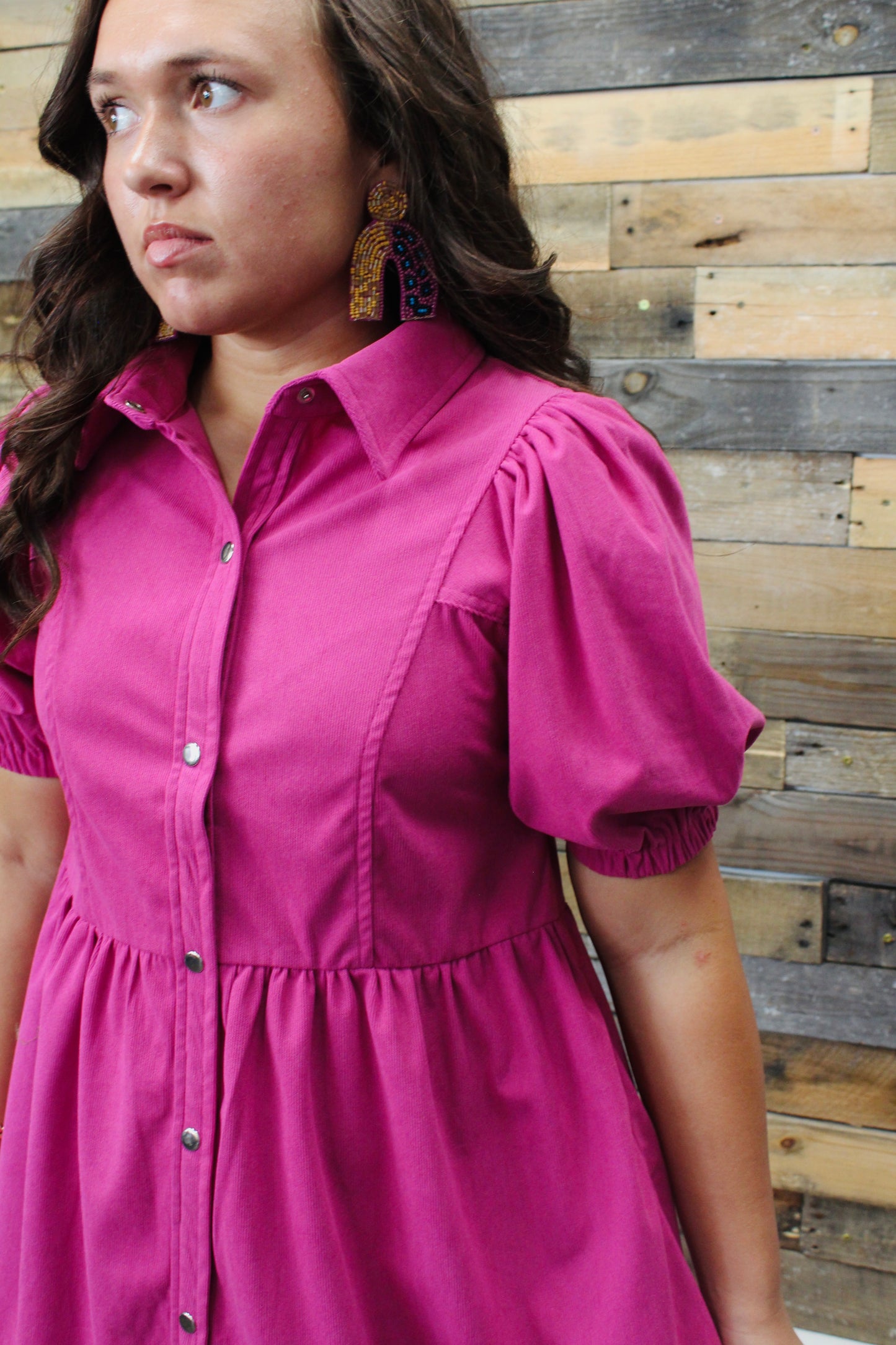 The Willow Magenta Corduroy Babydoll Dress