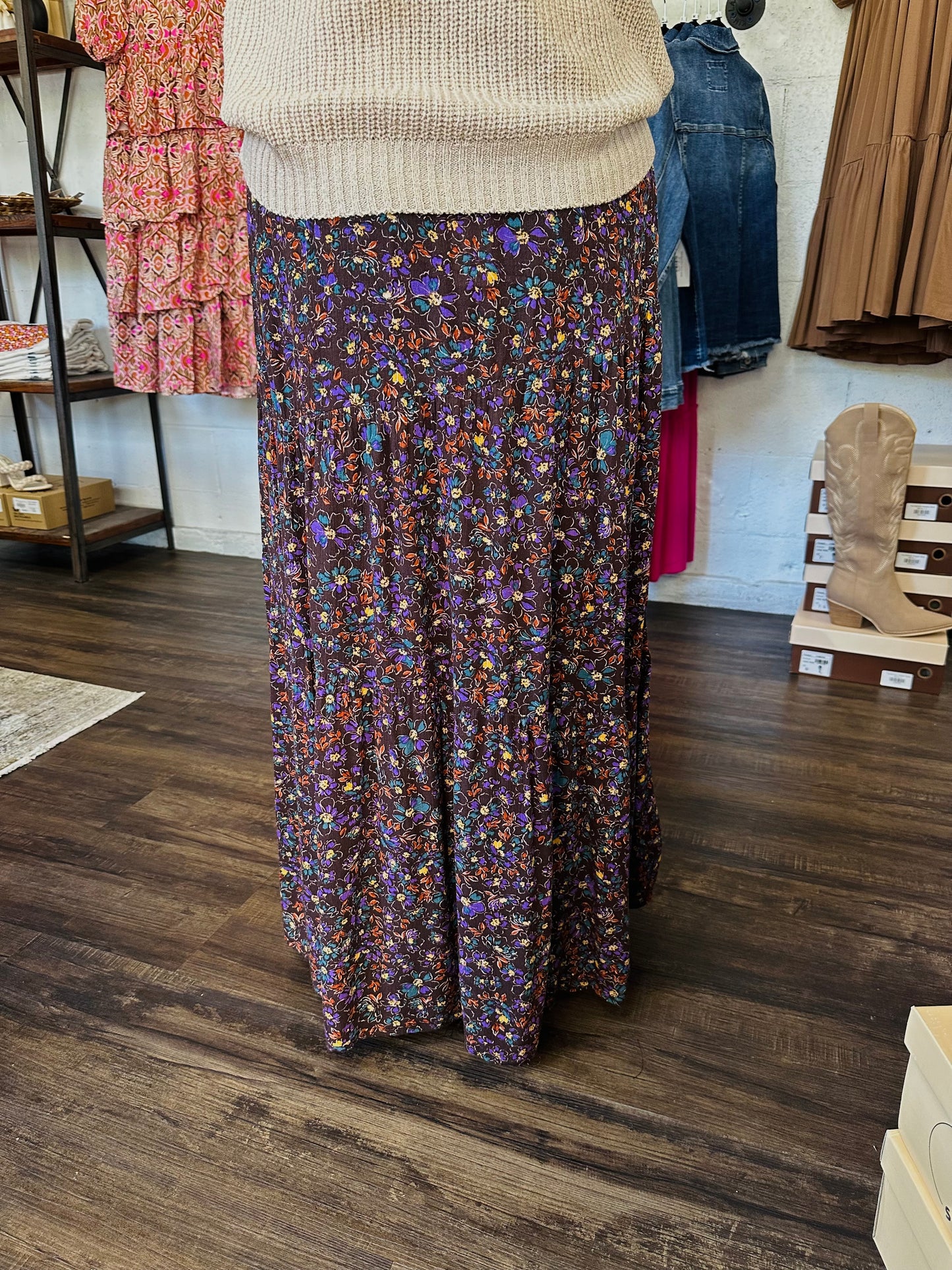 The Hartley Dark Brown Floral Maxi Skirt