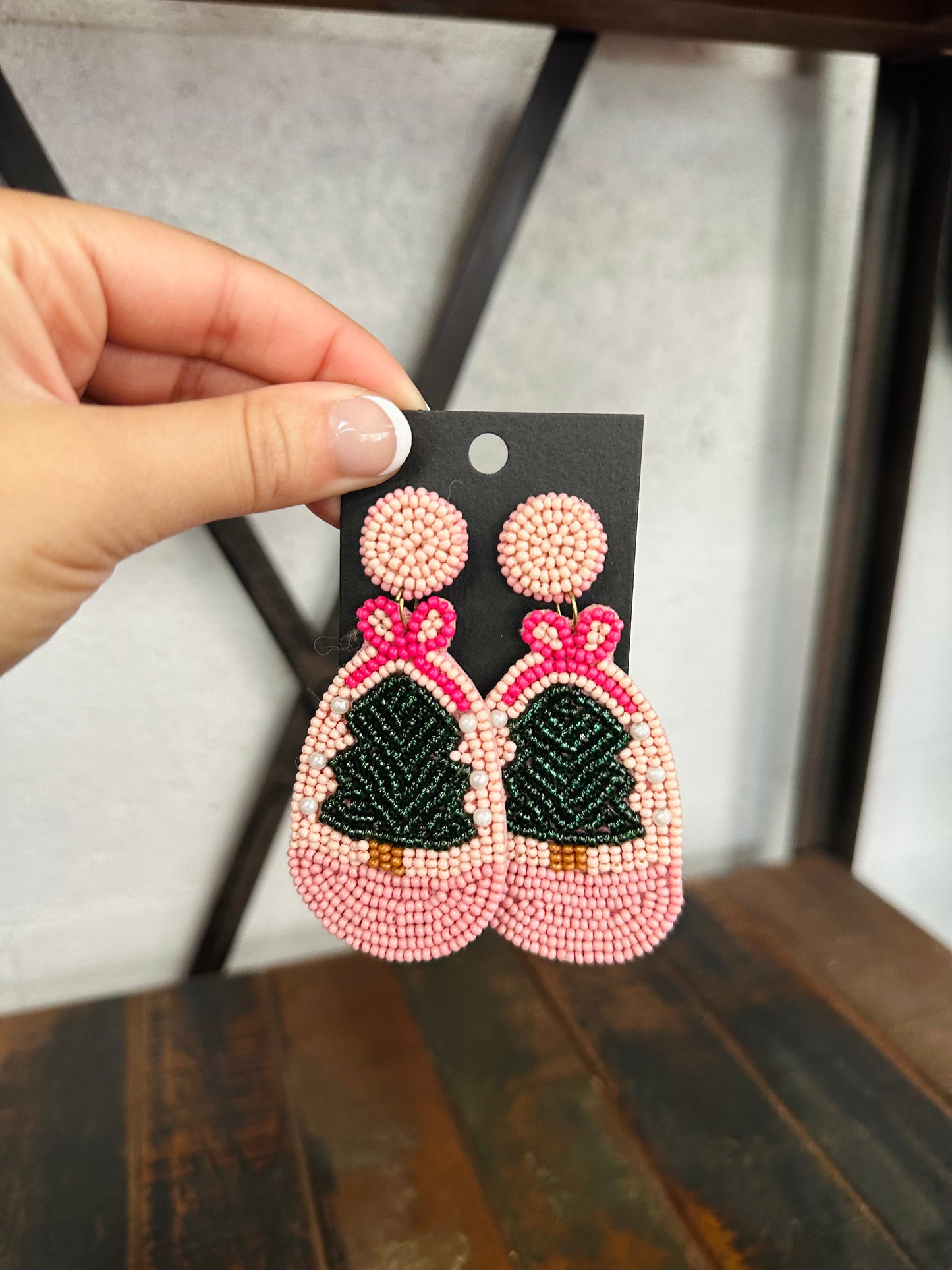 Pink Snow Globe Beaded Earring