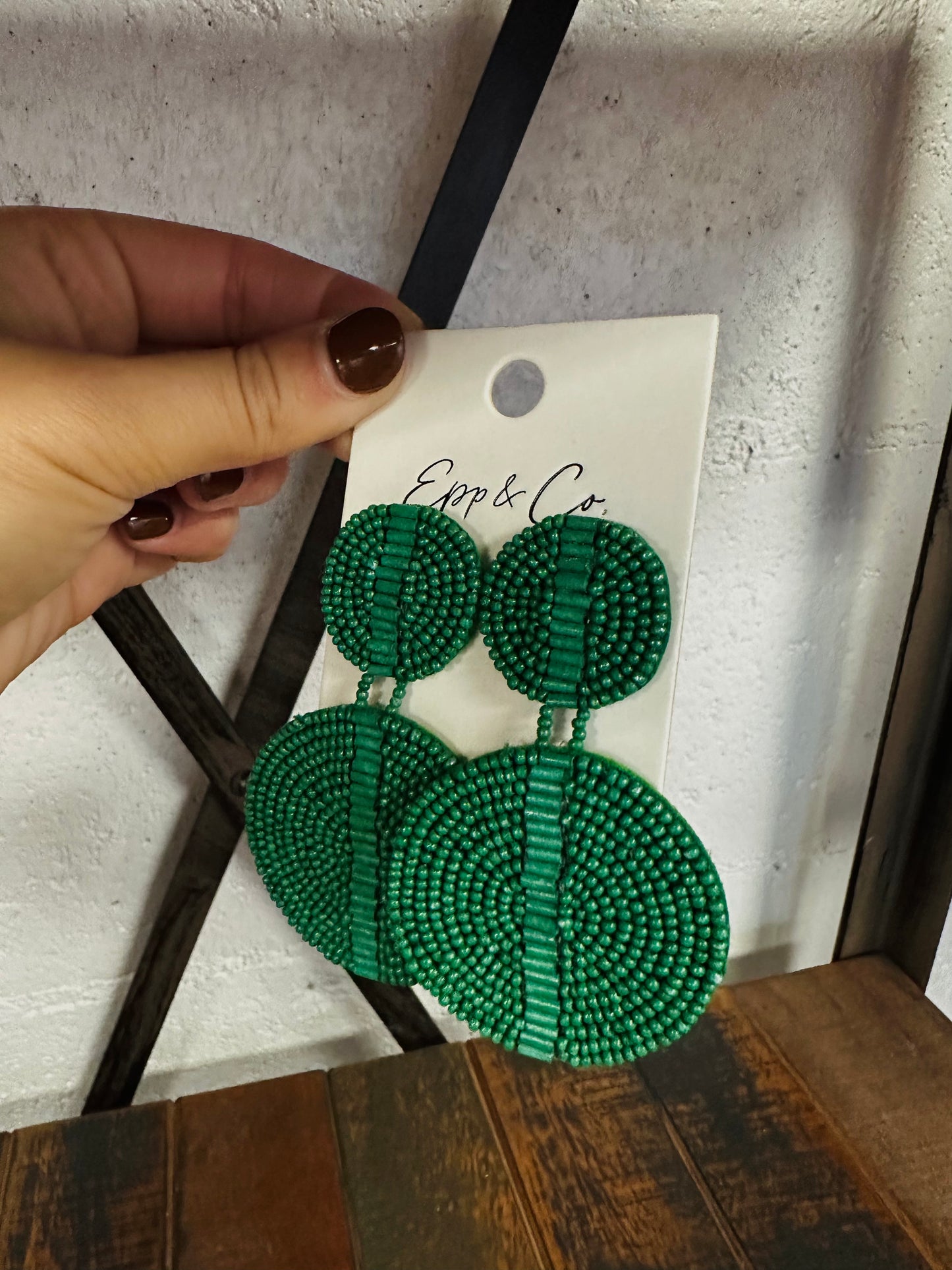 Green Beaded Circle Drops