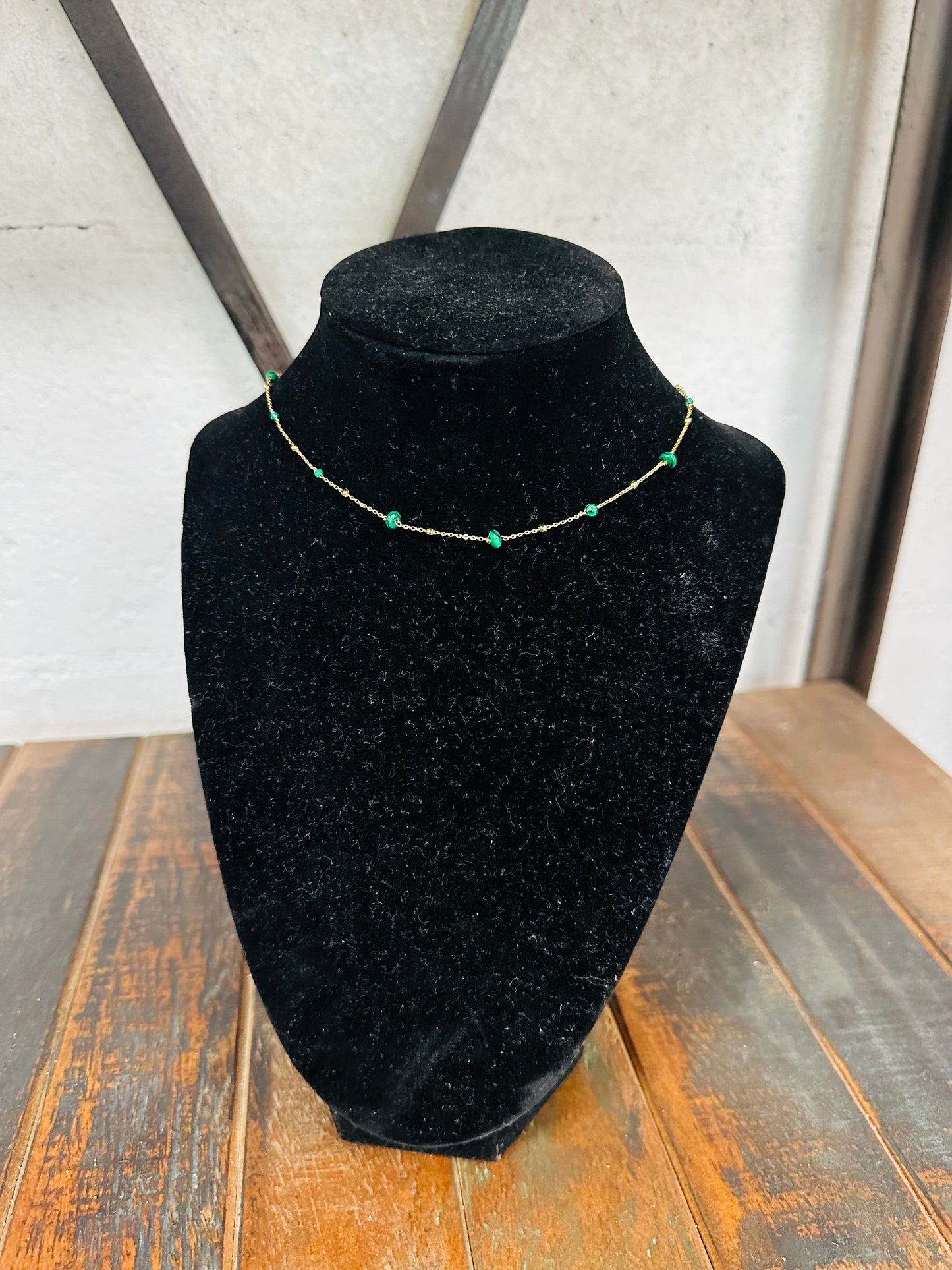 Dainty Green Stone Bead Necklace