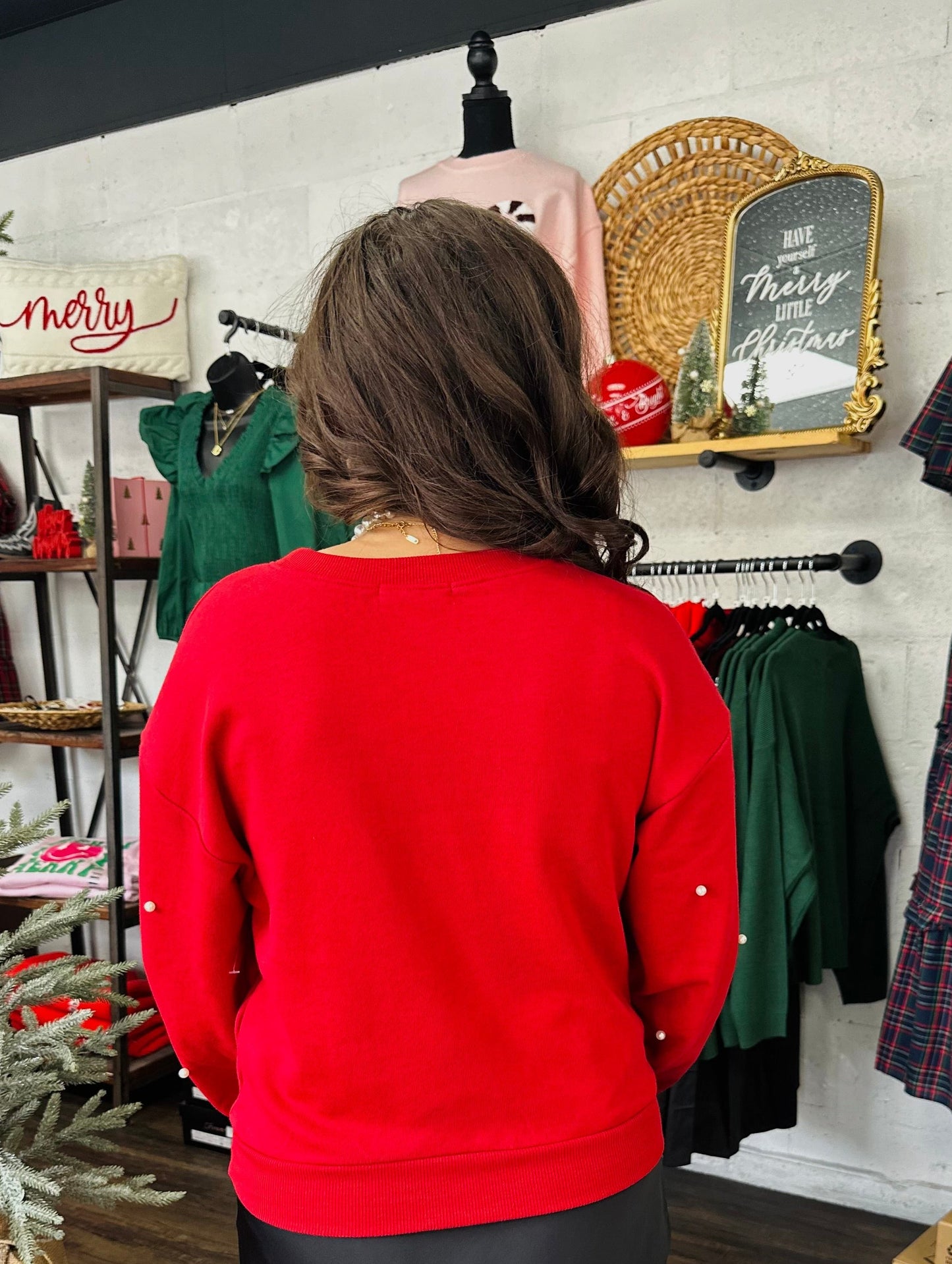 The Holly Red Pearl Stud Pullover