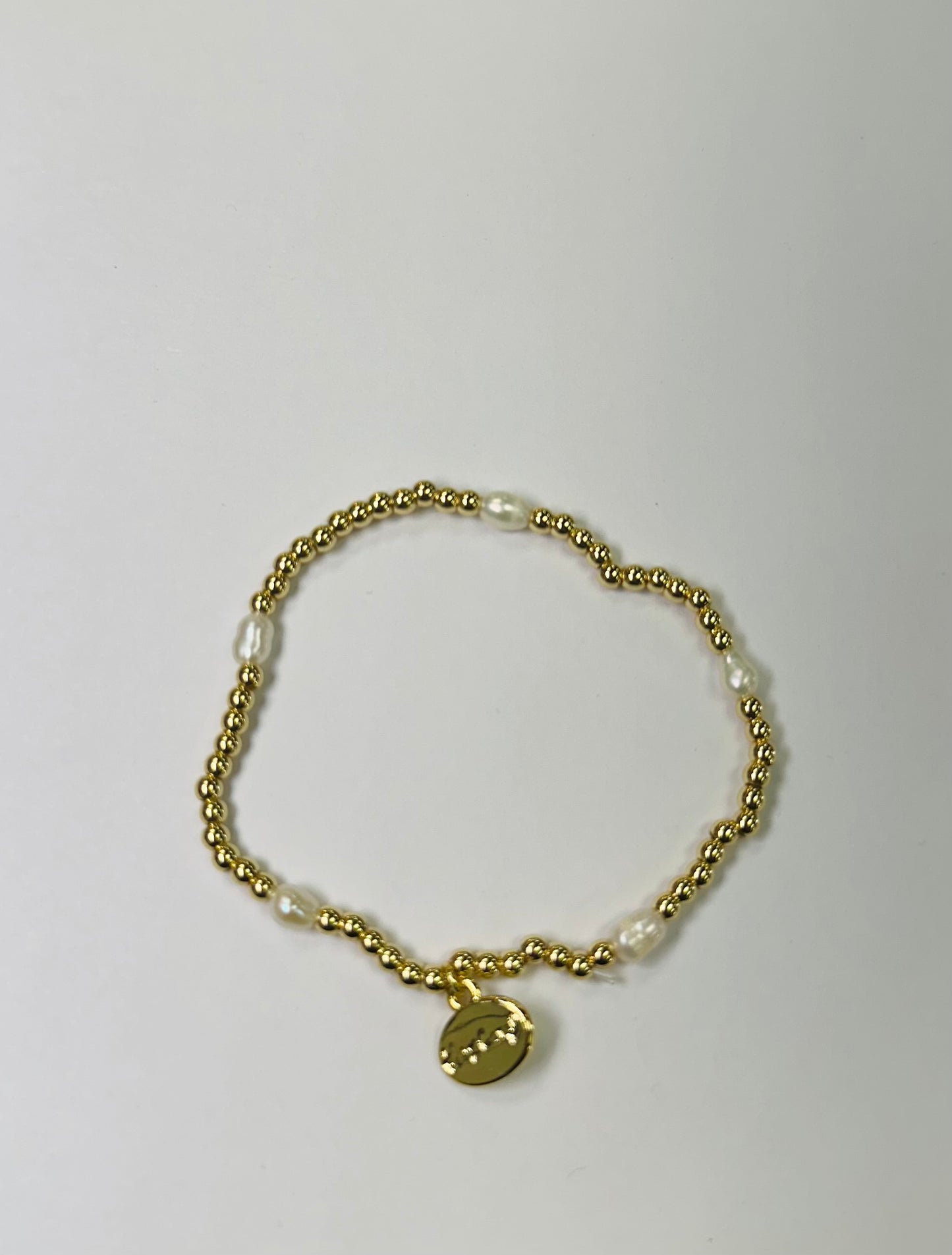 3MM Water Resistant Gold Ball W/Rice Pearls Bracelet