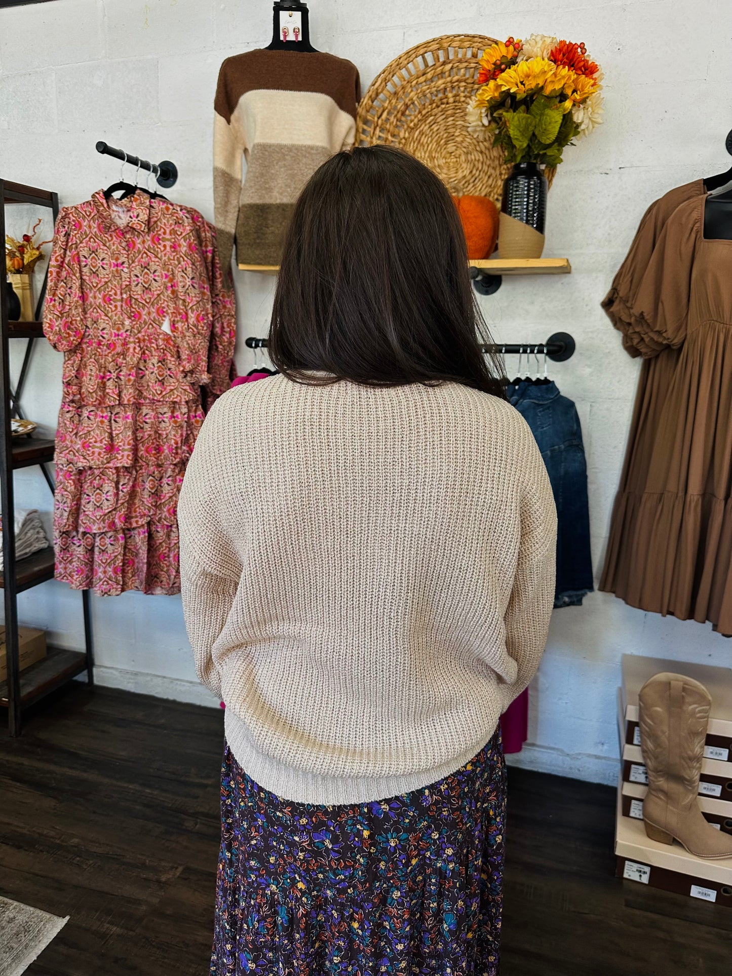 Beige Knit Mockneck Sweater