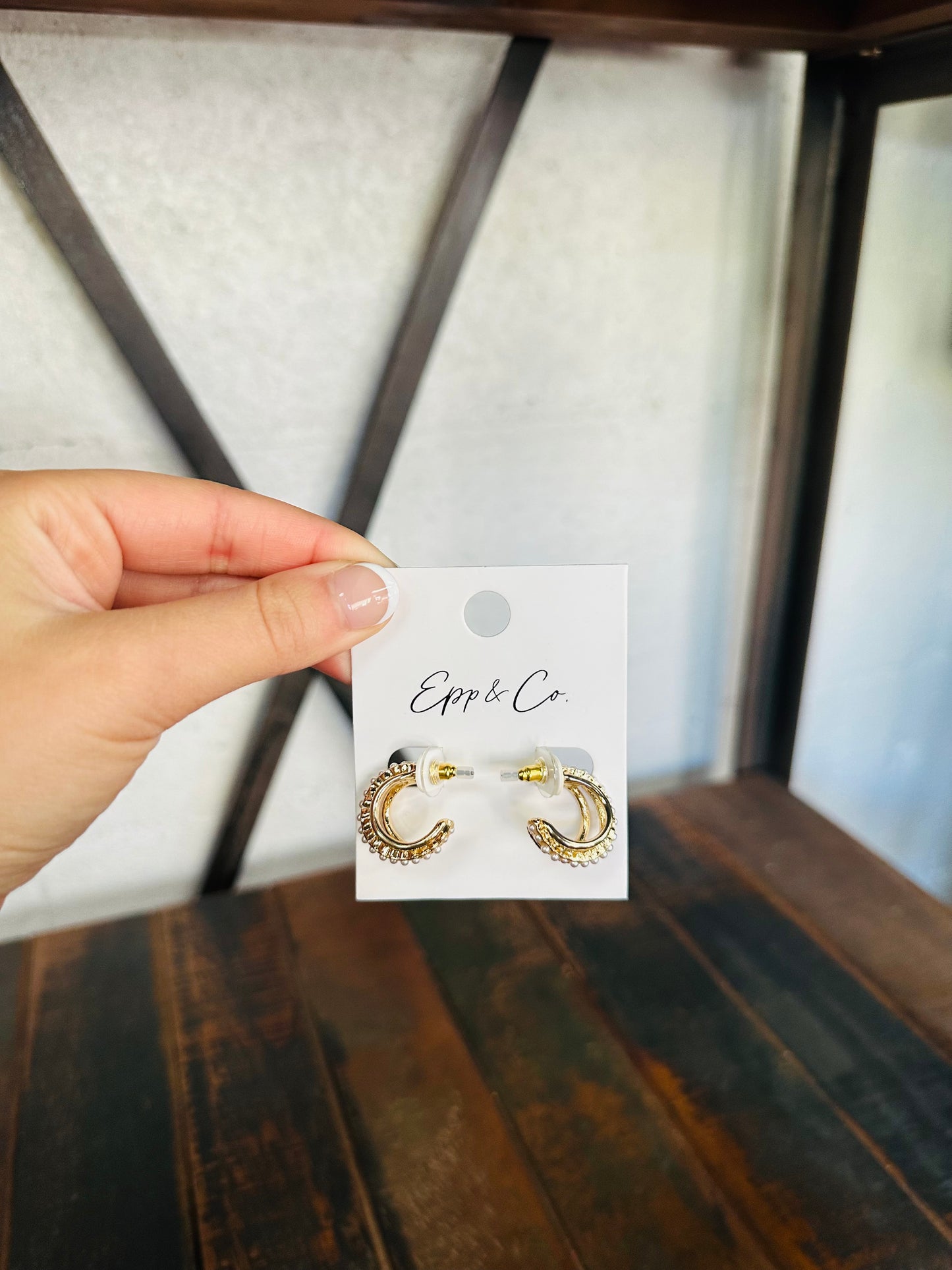 Gold and Pearl Triple Hoops