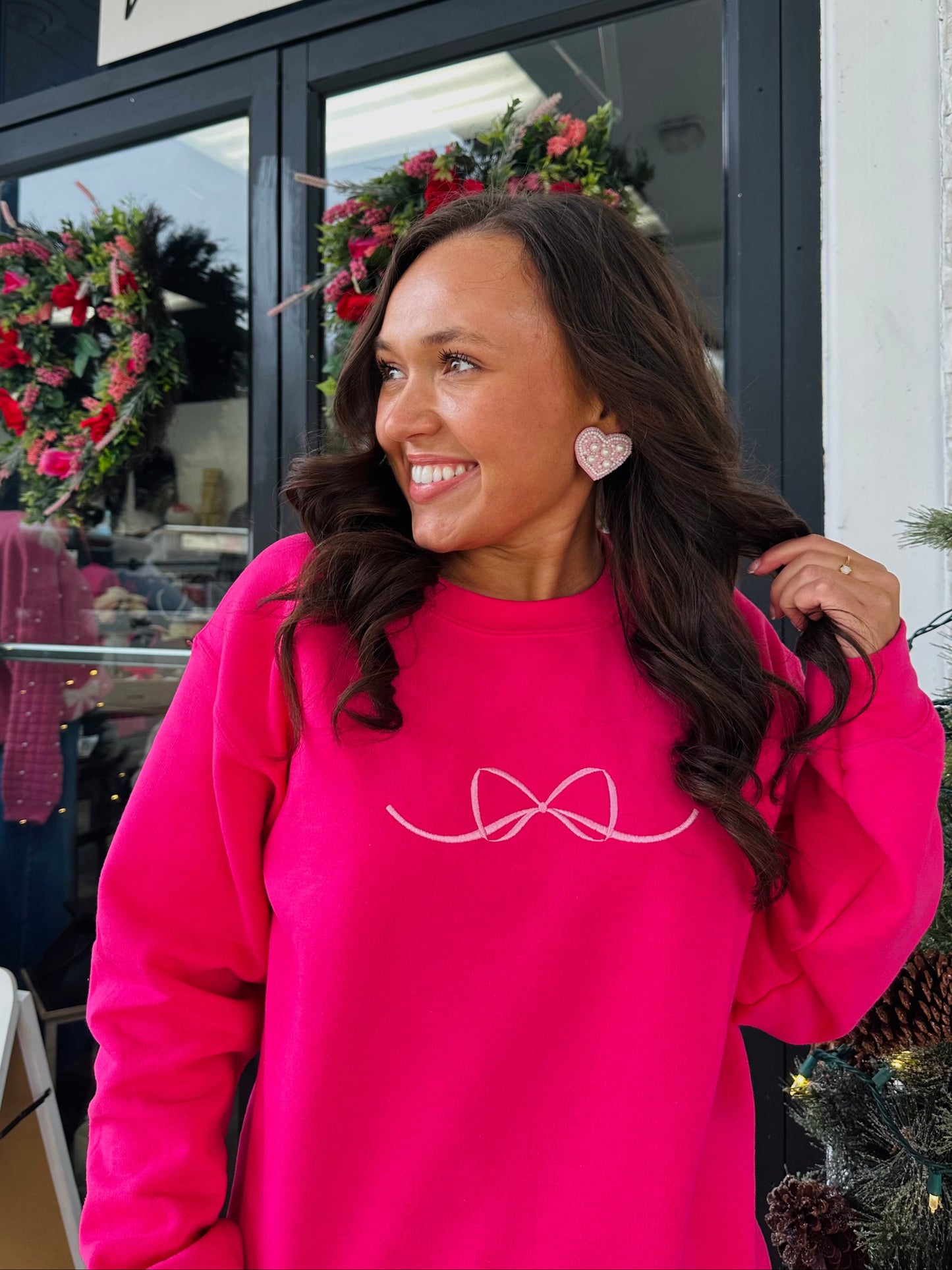 Pink Bow Embroidered Crewneck