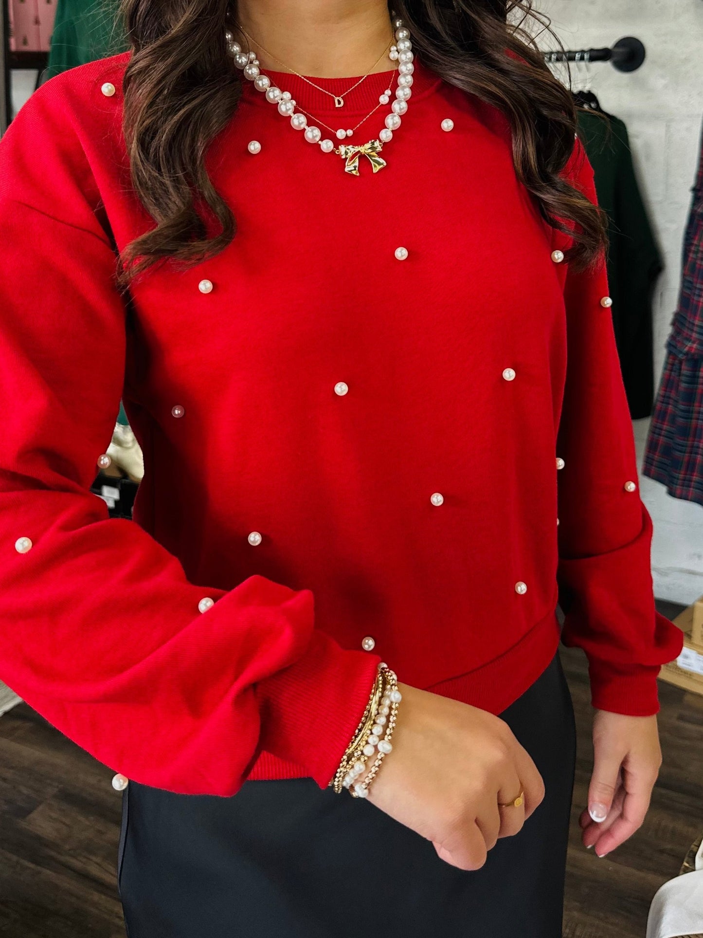 The Holly Red Pearl Stud Pullover