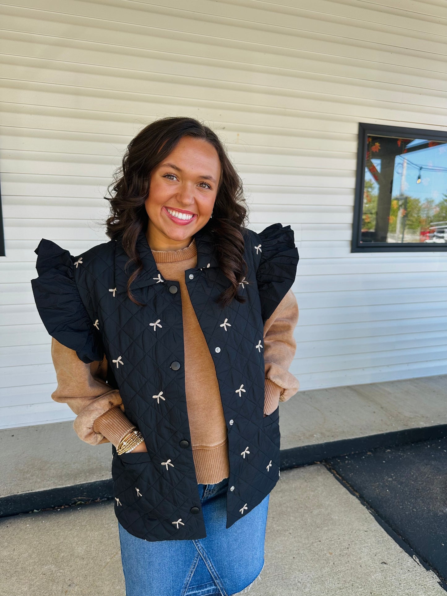 Black Bow Embriodered Quilted Vest