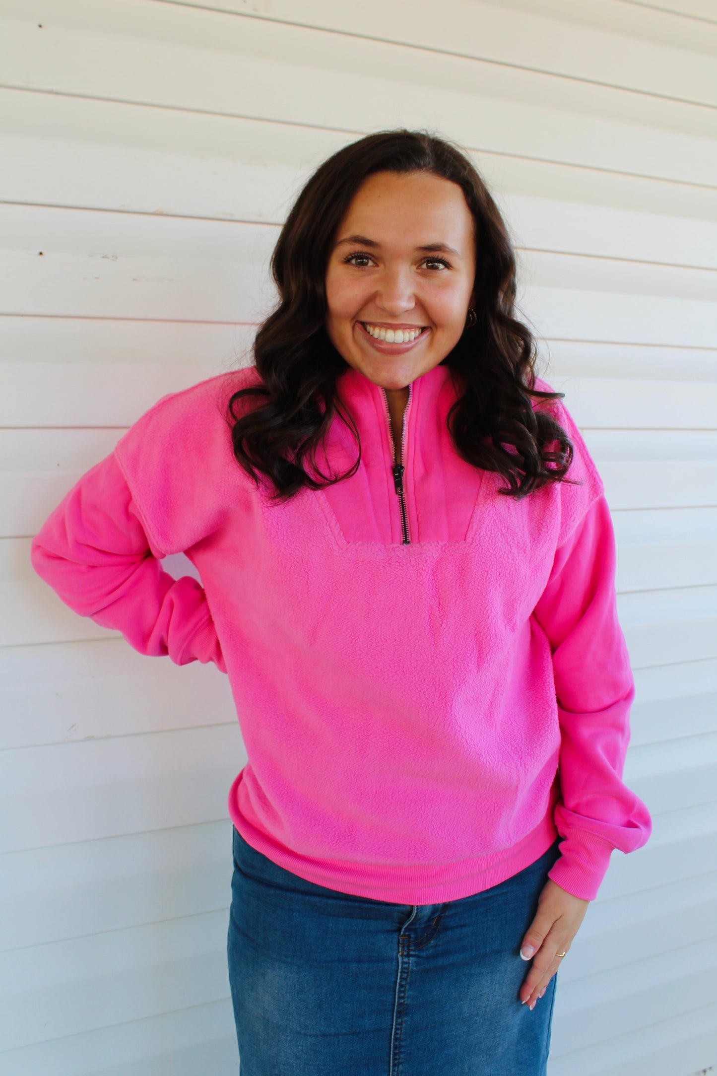 Solid Pink Fleece Pullover