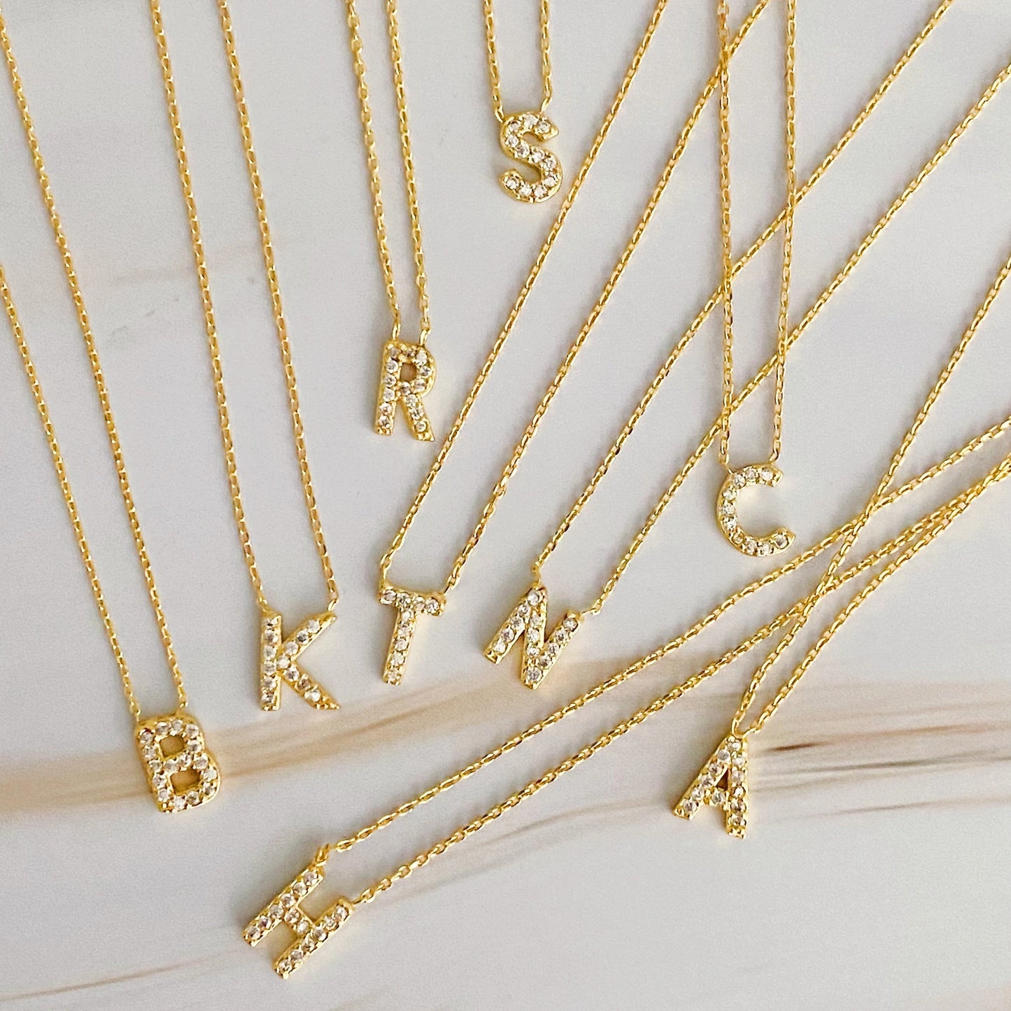 Gold Cubic Zirconia Initial Necklace